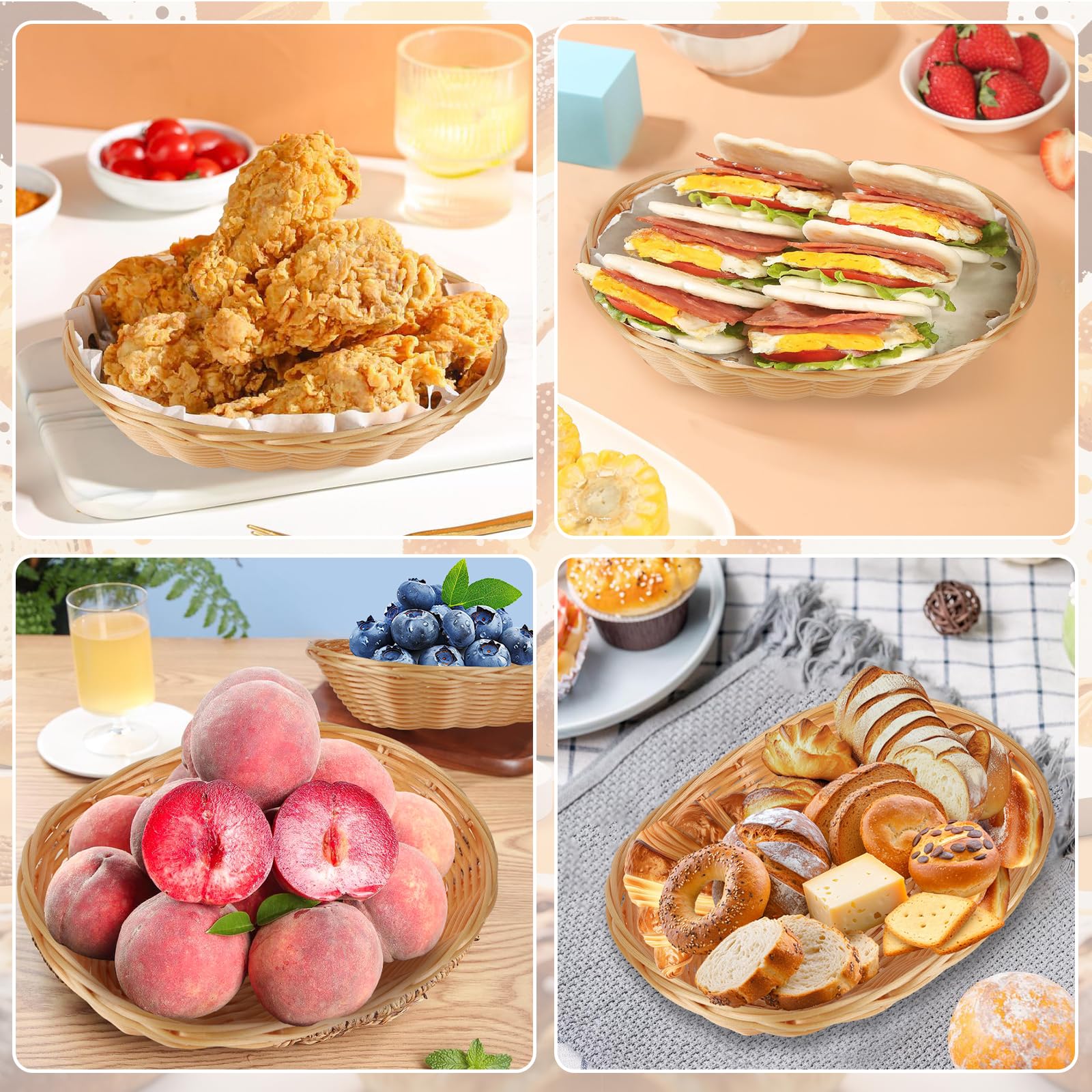 Confezione da 24 cestini ovali in plastica, piccoli cestini per frutta e pane per la conservazione degli alimenti, contenitori vuoti per regali di Pasqua, cestini da portata per casa, cucina