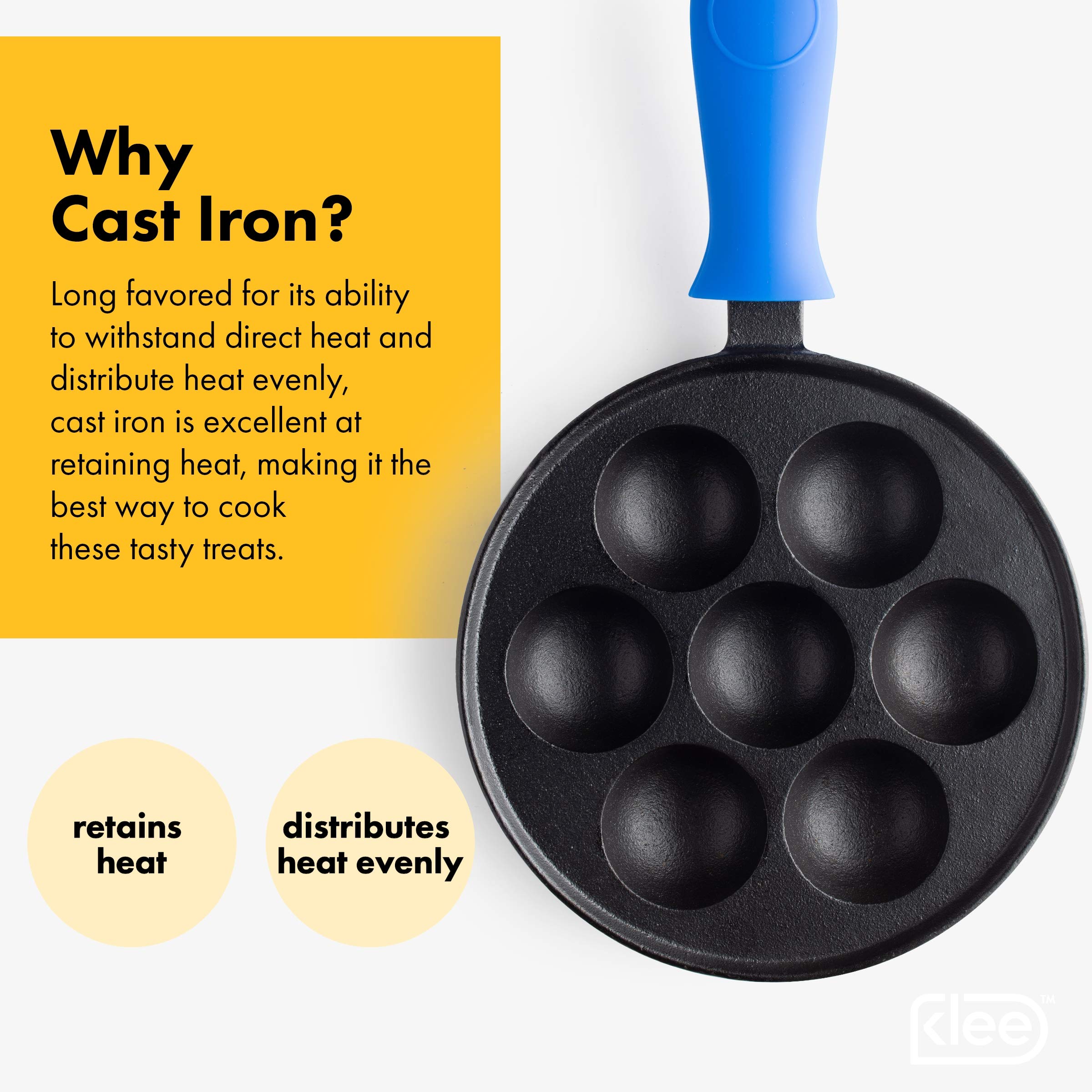 Klee Cast Iron Aebleskiver Pan with Silicone Handle Covers Pre