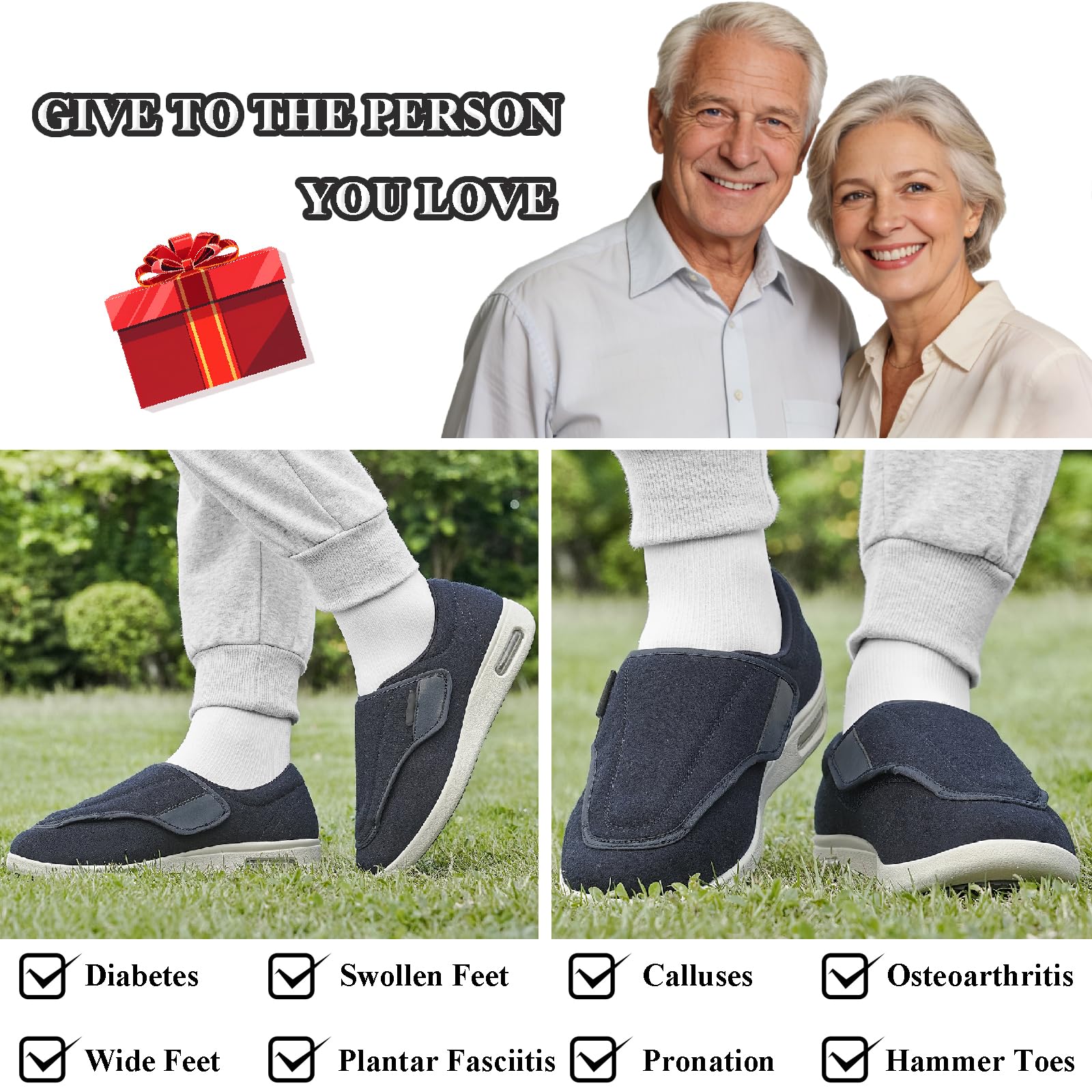 Extra Anchas Zapatillas Ajustables para Diabéticos, Hombre Mujer