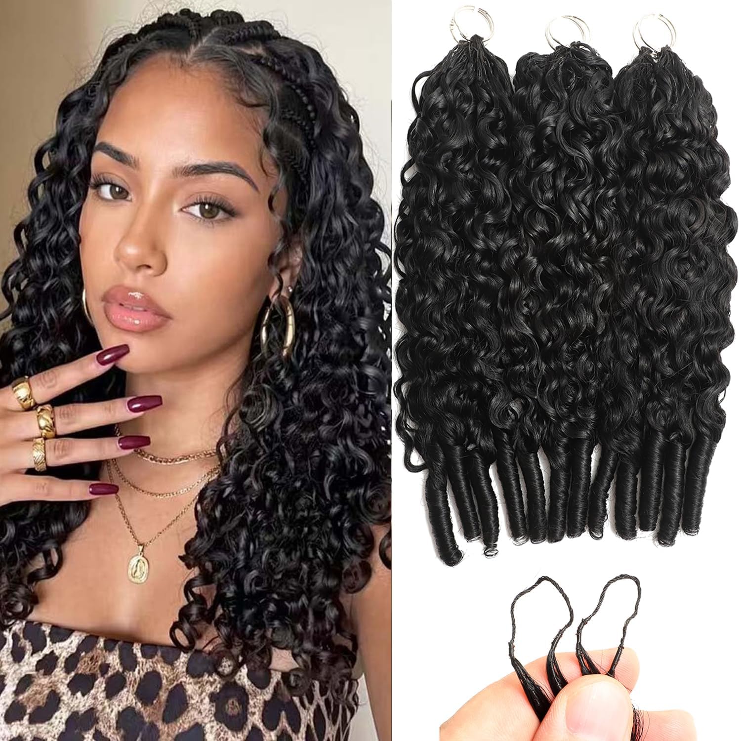 Burmese Curly Crochet Human Hair 40 cm 60 g Feather Crochet Human Hair Pre-Separated Hair Premium Wiederverwendbar Miracle Knots