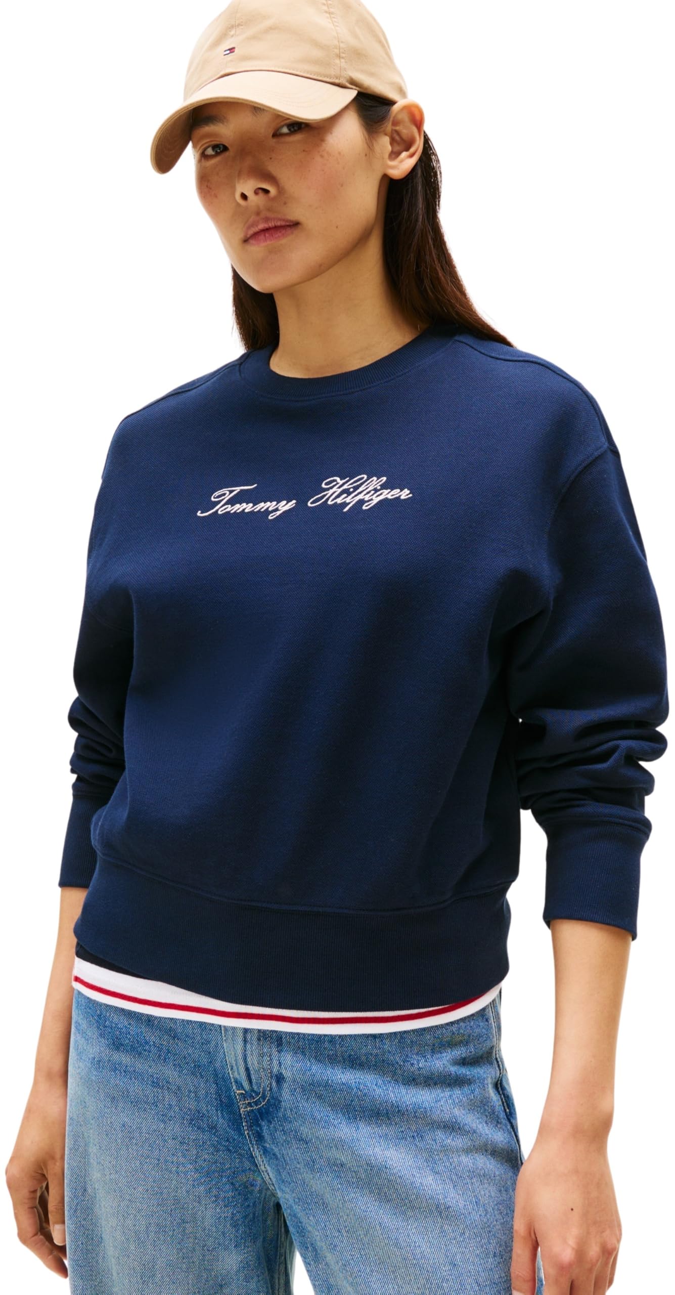 Tommy Hilfiger Damen Sweatshirt Lurex Script Rundhalsausschnitt