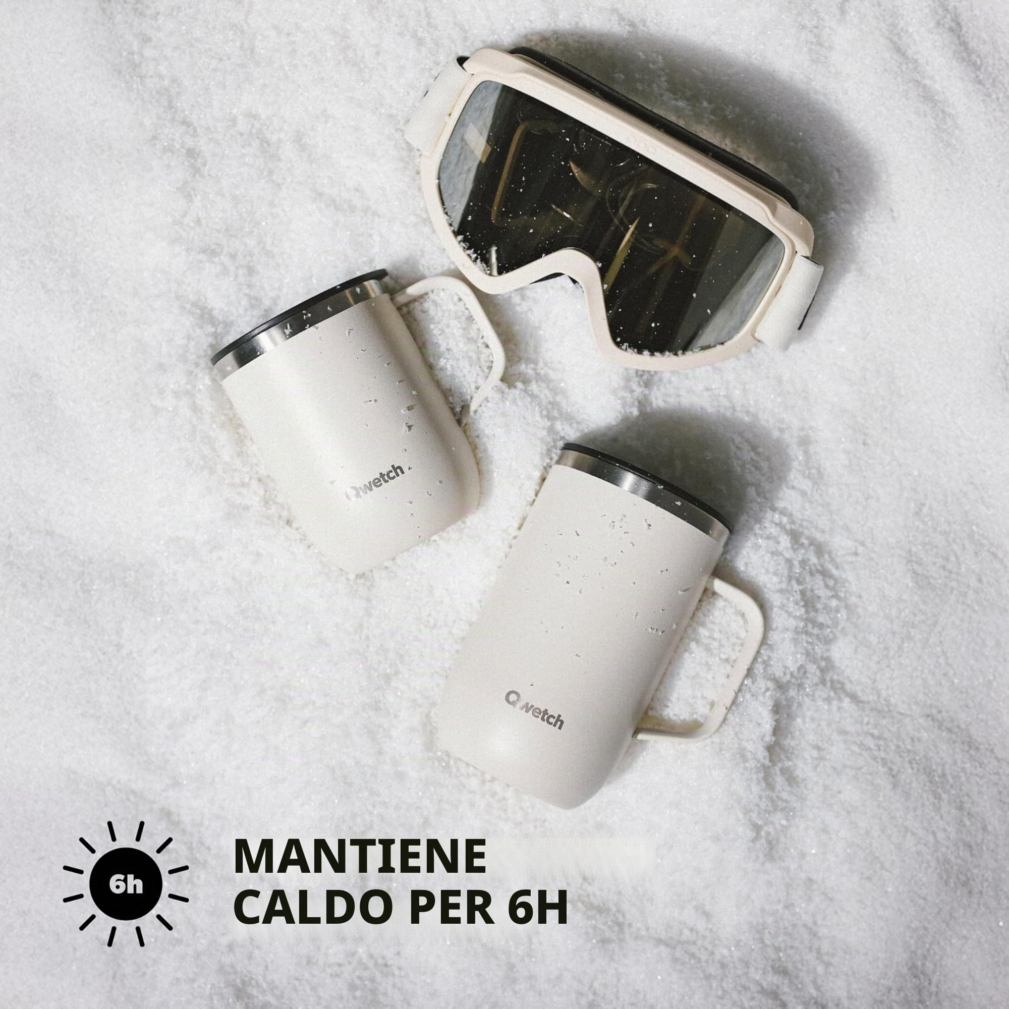 Qwetch – Tazza Termica 350 ml con Manico Blu Notte – Mug Termica Caffè & Tè – Acciaio Inox Riciclato 90% – 6h Caldo / 12h Freddo – Coperchio Scorrevole Antigoccia – Compatibile con Filtri
