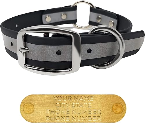 Miniatura 59 de Regal Dog Products Collar de perro reflectante naranja grande con placa de nombre grabada personalizada y anillo central resistente Collares