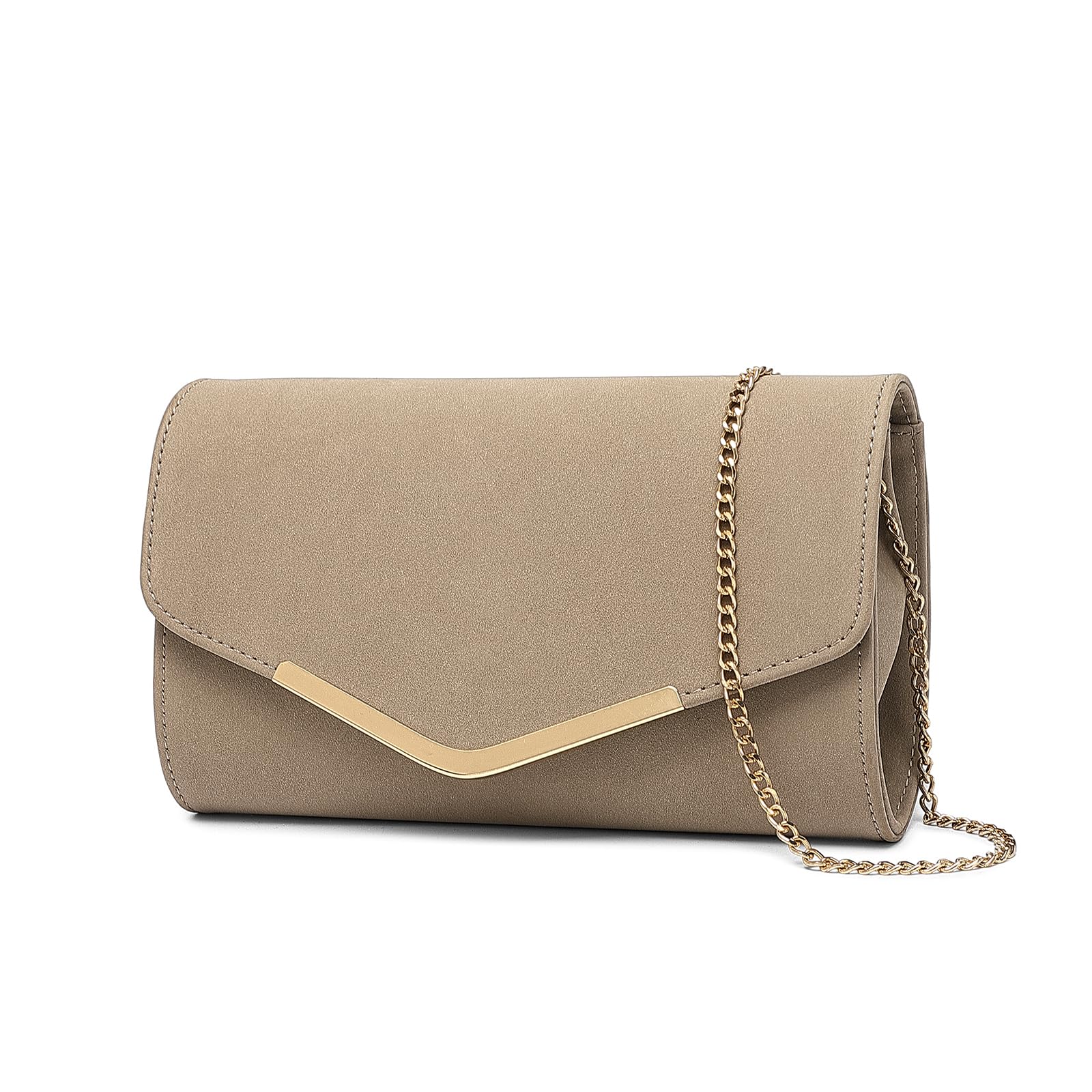 Miss Lulu Women's Clutches - Suede Clutch Bag with Chain - Elegant Evening Bags for Weddings and Evenings