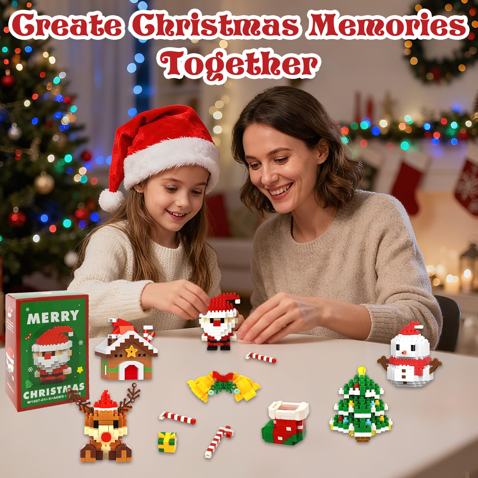 Audasi 6 Pcs Christmas Building Block Set, Santa Claus Design Building Blocks Set Mini Building Figures Christmas Stocking Stuffers Gifts Creative Gift for Party Favors Kids Boys and Girls - Image 4
