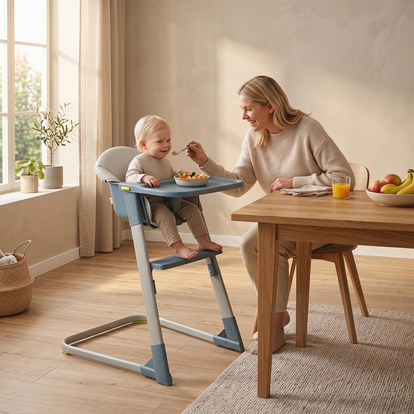 COSTWAY Trona para Bebé, Silla de Comer Alta | con Bandeja Extraíble y Ajustable, Arnés de Seguridad, Reposapiés, Estructura de Metal, Asiento Infantil para Hogar, 58 x 62