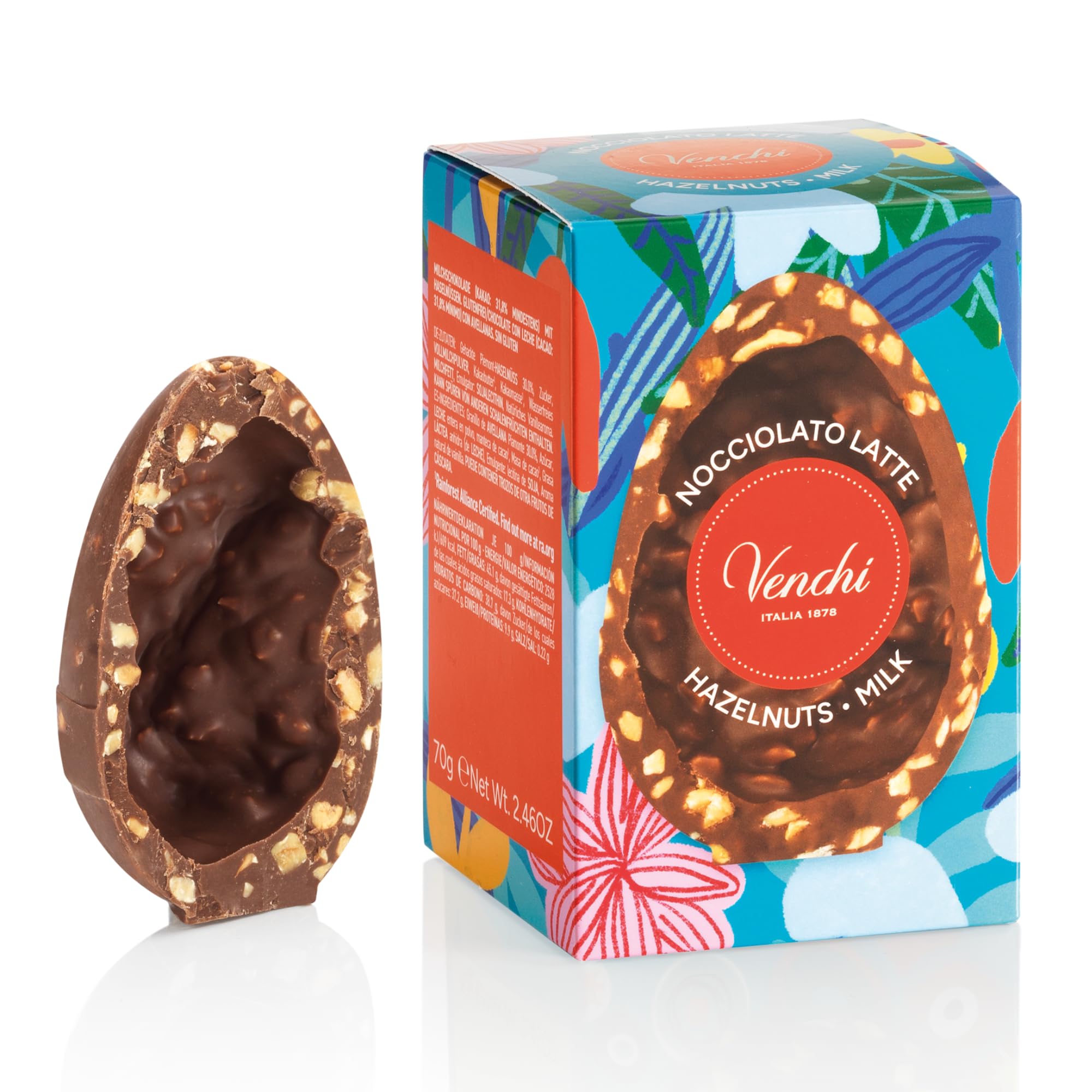 Venchi - Huevo de Chocolate Mignon con Leche y Avellanas, 70 Gr, con Granillo Grueso de "Avellana Piamonte", Sin Gluten, Colección de Pascua Venchi, Idea de Regalo