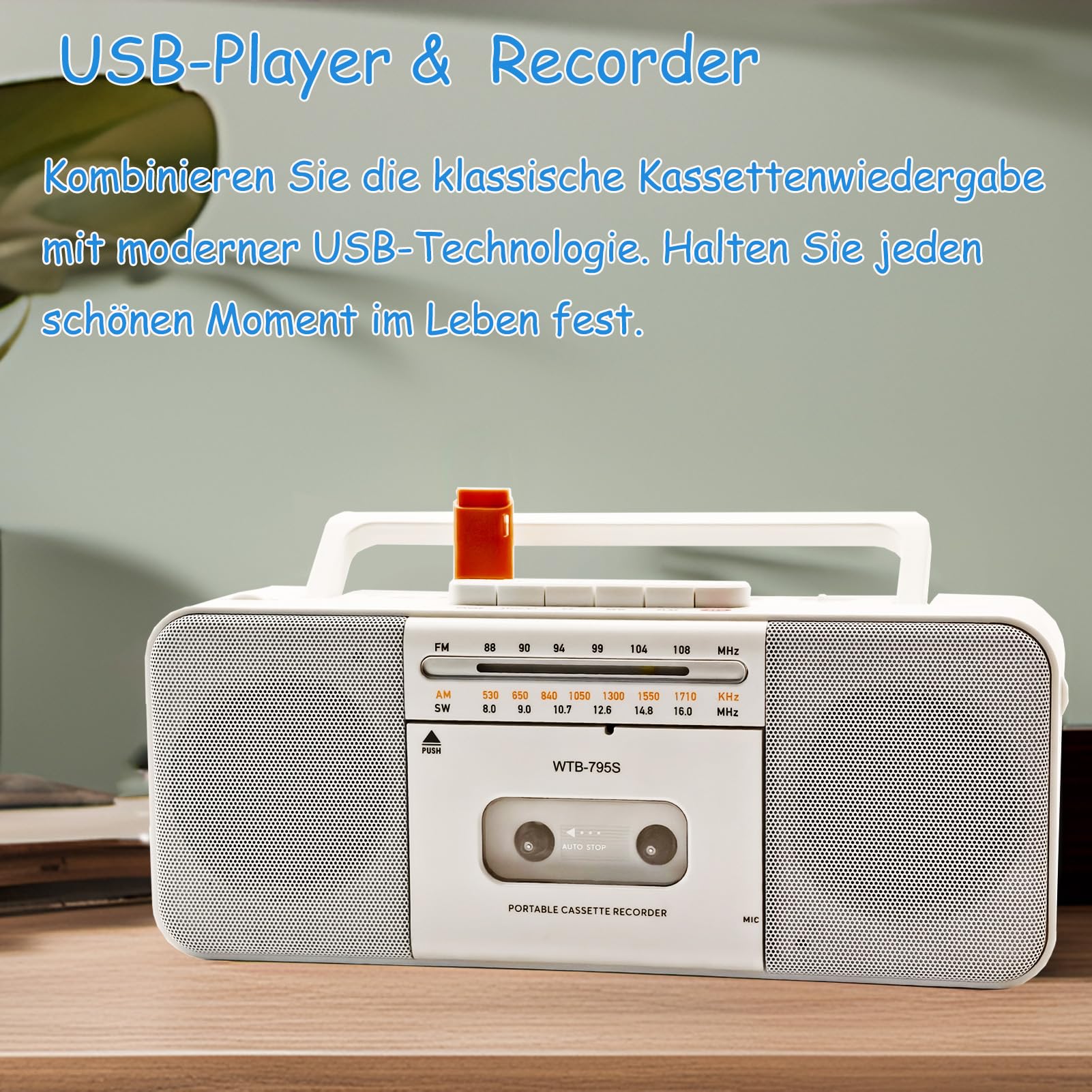 Lecteur cassette Boomboxe Bluetooth, enregistreur AM/FM/W, convertisseur cassette MP3, haut-parleur 10"