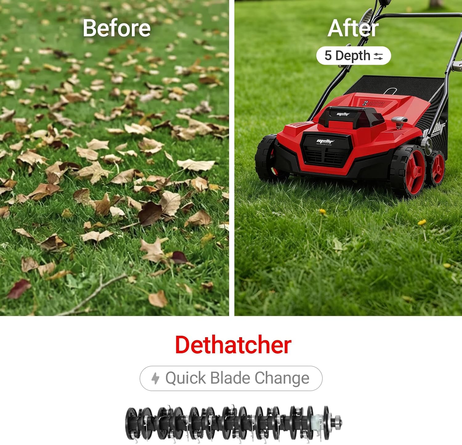36V 15" Brushless Cordless Electric Dethatcher and Scarifier Compatible with Milwaukee 18V Battery(Tool Only), w/12Gal Thatch Collection Bag, 5-Depth Adjustment, Quick-Fold, Walk Behind for Lawn Care