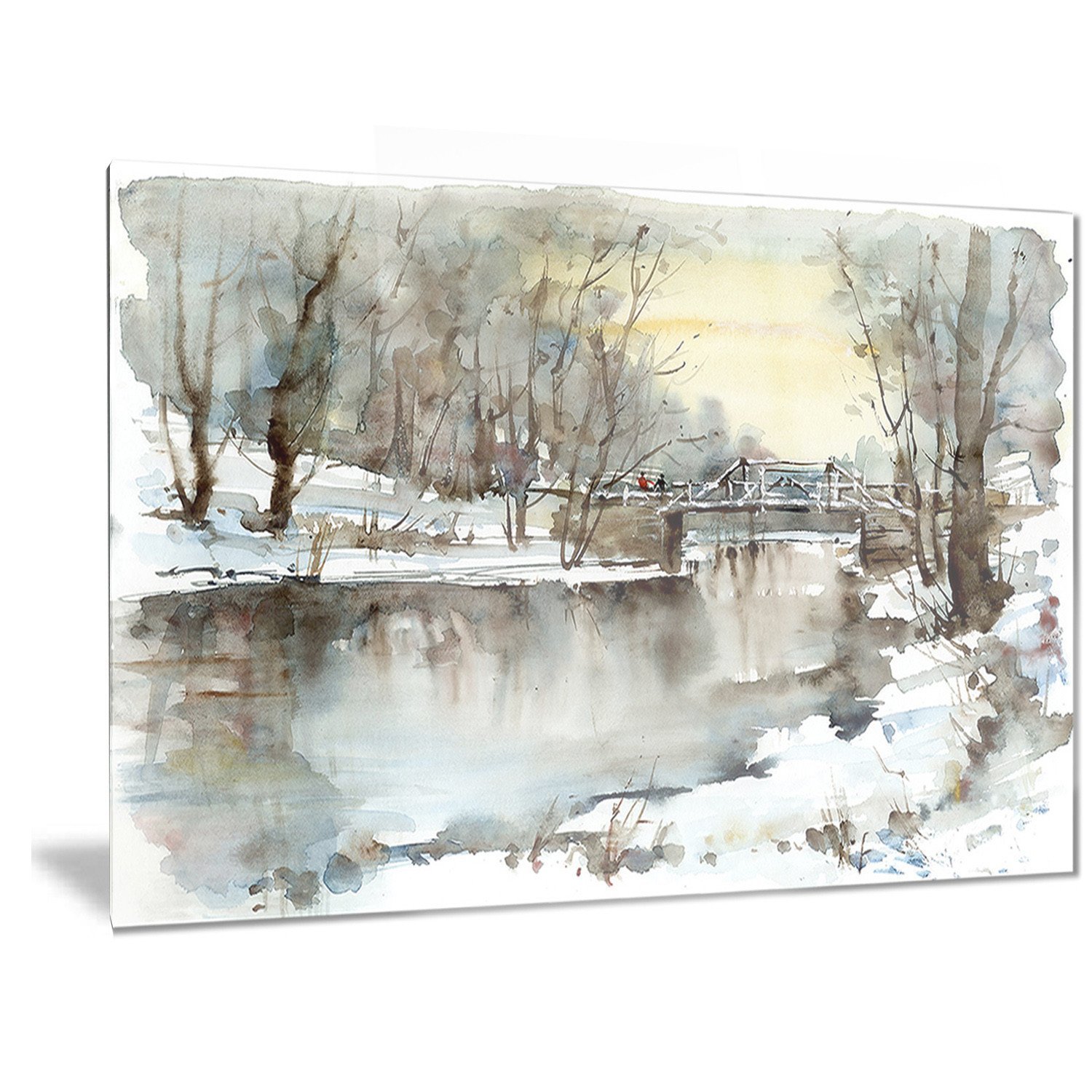 Design Art White Bridge Over River-Landscape Metal Wall Art-MT6400-28x12, 12'' H x 28'' W x 1'' D 1P