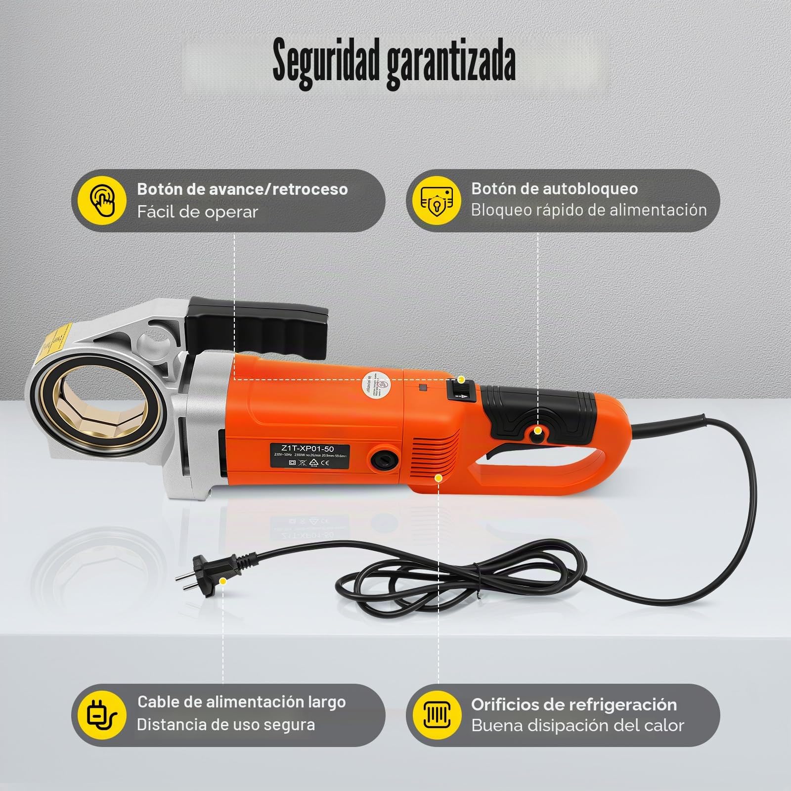 Máquina de roscar eléctrica, 230 V, juego de 6 troqueles de 1/2'' 3/4'', 1'' 1-1/4'', 1-1/2'' 2'', cortador de roscar para la industria de la construcción, la industria y las empresas mineras