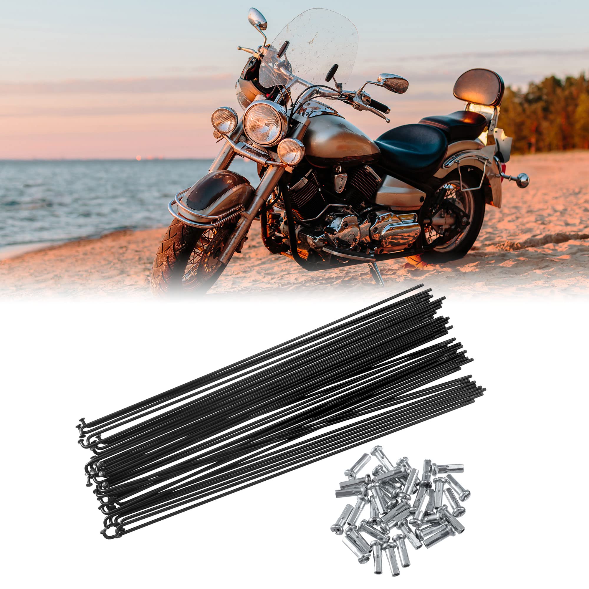 X AUTOHAUX 40 Pcs Bicycle Steel Spokes 14G Bike Spoke 220mm Length with Nipples, Black - Image 2