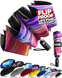 Flip-proof Inverted Travel Umbrella, Small Strong but Light Portable and Automatic Reverse Folding Rain Umbrella, Durable Premium Grip, Fits Car & Backpack