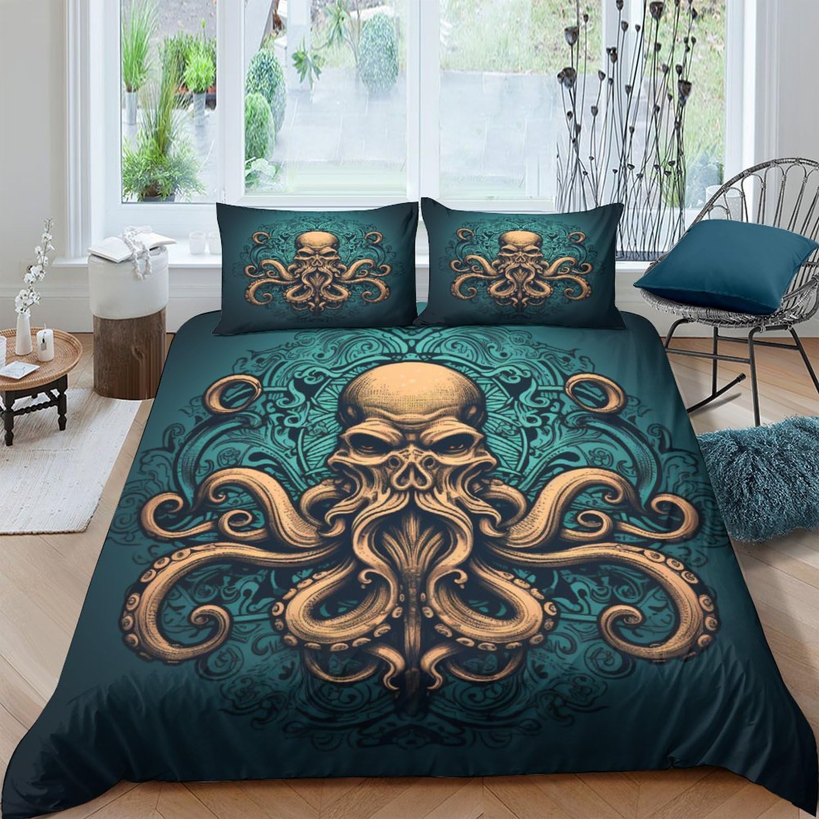 Housse de couette 220x240 style marin Octopus pour chambre parentale