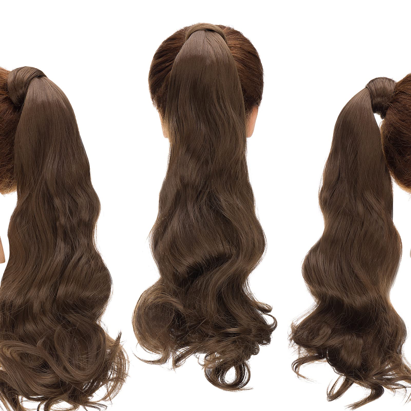 Cybelleza Curly Ponytail Extension Long Wavy Wrap Around Ponytails 20 inch Clip in Hair Extensions Hairpiece Synthetic for Women 105g - Image 3