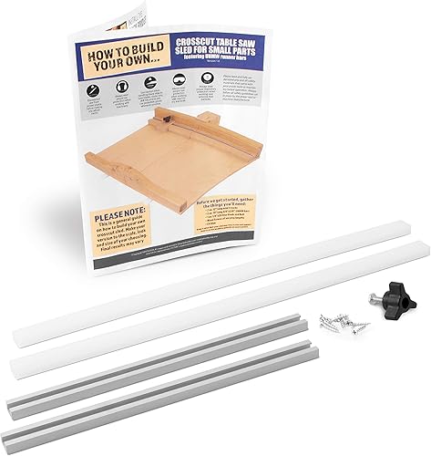 Fulton Kit de trineo de corte transversal de sierra de mesa DIY con 2 barras de inglete UHMW, 2 pistas de aluminio, 1 perilla y 1 perno junto con