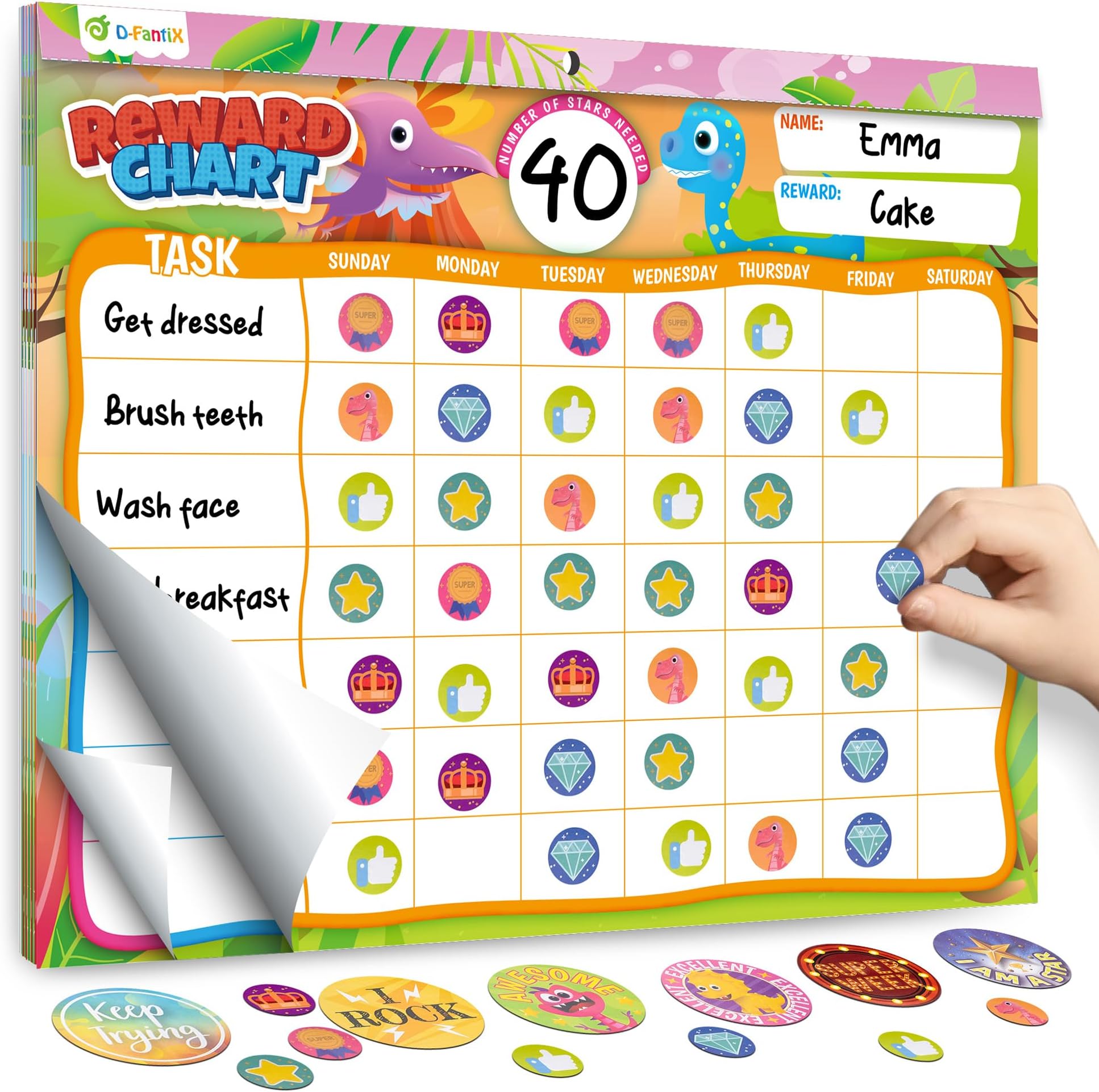 D-FantiX Reward Chart for Kids - Pad with 27 Chore Charts, Magnetic Behavior Chart for Kids at Home, Sticker Chart to Motivate Responsibility and Good Habits, 2328 Incentive Stickers