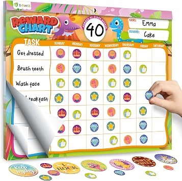 D-FantiX Reward Chart for Kids - Pad with 27 Chore Charts, Magnetic Behavior Chart for Kids at Home, Sticker Chart to Motivate Responsibility and Good Habits, 2328 Incentive Stickers