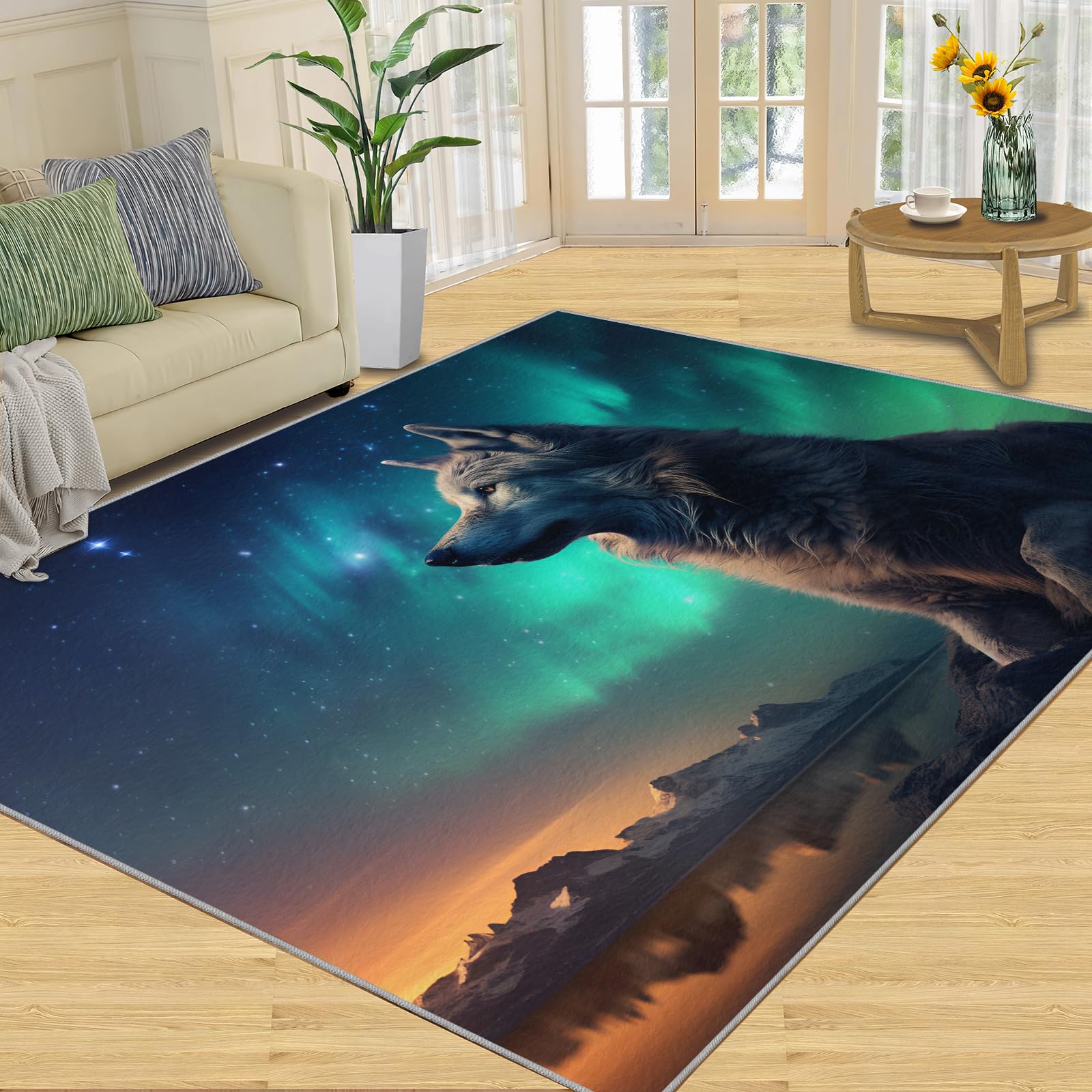 FBRUIEG Wolf Area Rug - Wolf Rug for Boys Room Wolf Living Room Rug, Wolf Kids Rug for Home Decor Washable Wolf Themed Rug for Bedroom Teens Playroom Gameroom 50x80cm