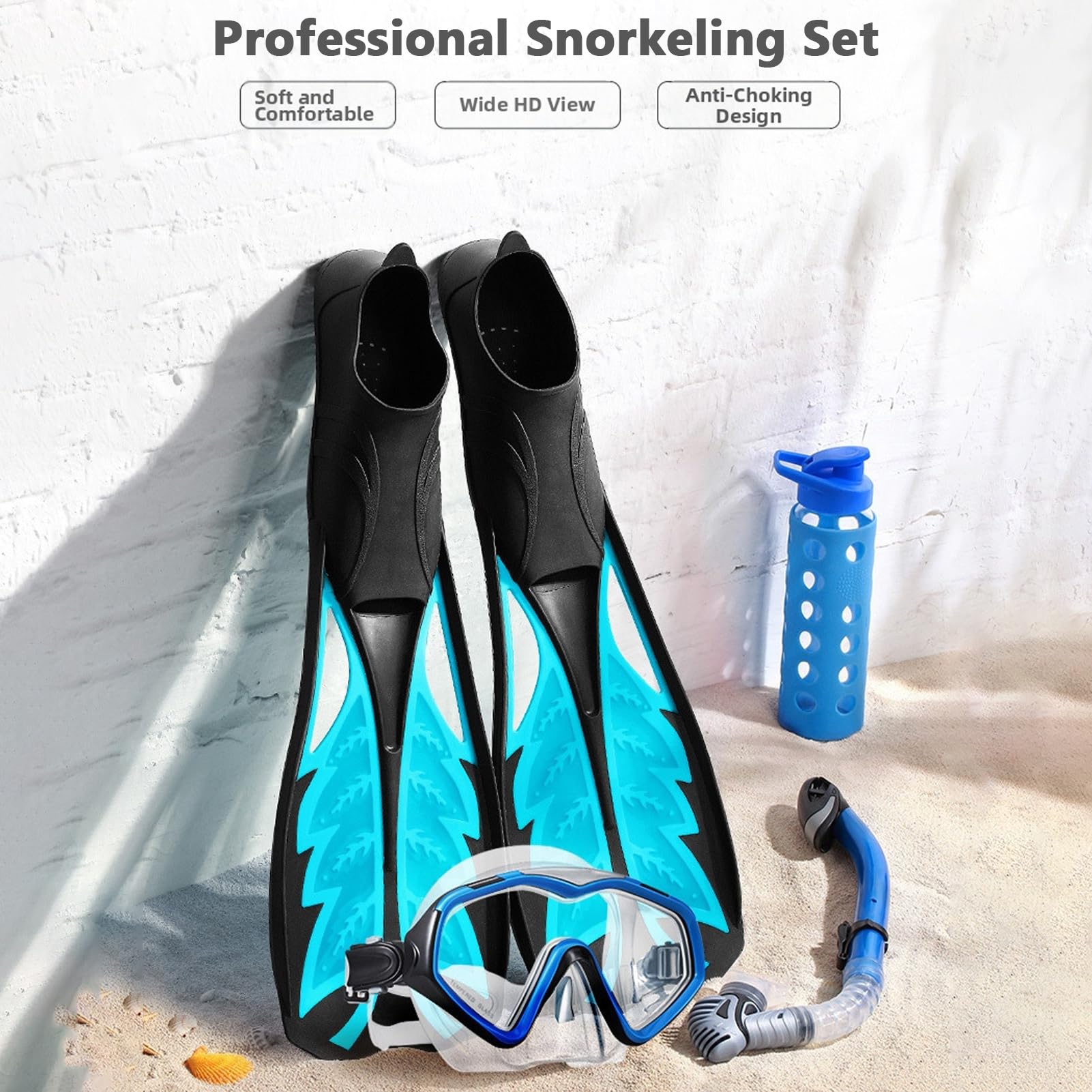 VGEBY Equipo de Buceo, Equipo de Snorkel Profesional, Juego de Snorkel para Adultos con Máscara a Prueba de Fugas, Aletas Ajustables con Parte Superior Seca para Exploración