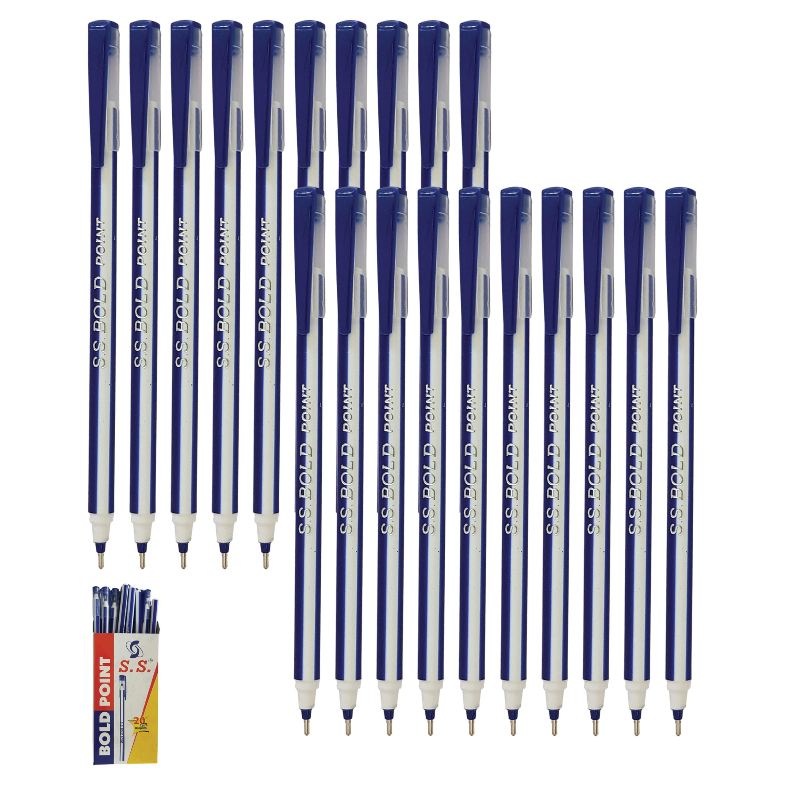 BOLD Ballpoint Pens, BLUE, Medium Point (1.0mm), Pack of 20, Smooth Stick Biro Pens, Multipack, School Office Home Hospital Business Use, iZOFAX