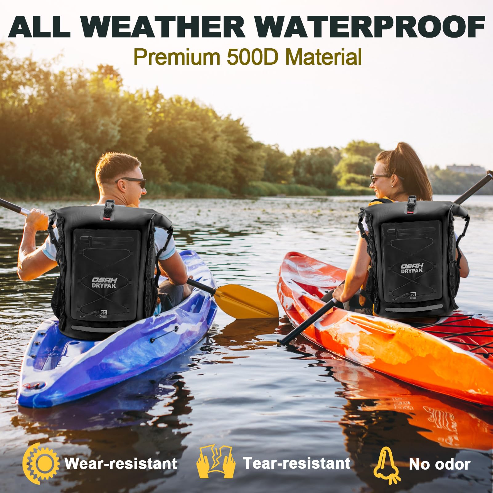 OSAH DRYPAK Mochila Impermeable Dry Bag 25L/35L/55L/85L – Mochila Roll-Top Resistente para Senderismo, Viajes, Kayak, Barco, Camping, Rafting y Pesca