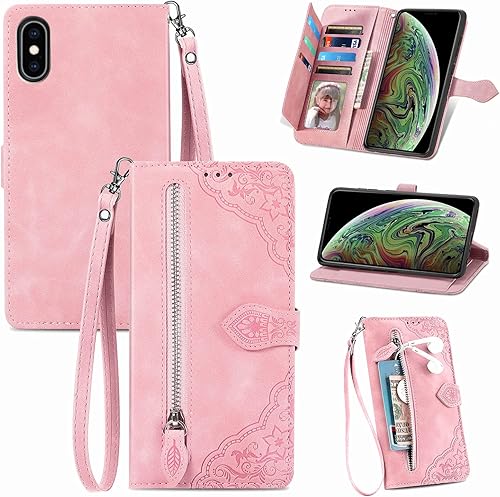 Compatible con iPhone 12 Pro Max 6.7 - Funda tipo cartera con correa de muñeca de cuero para tarjetero, accesorios para celular, funda para iPhone