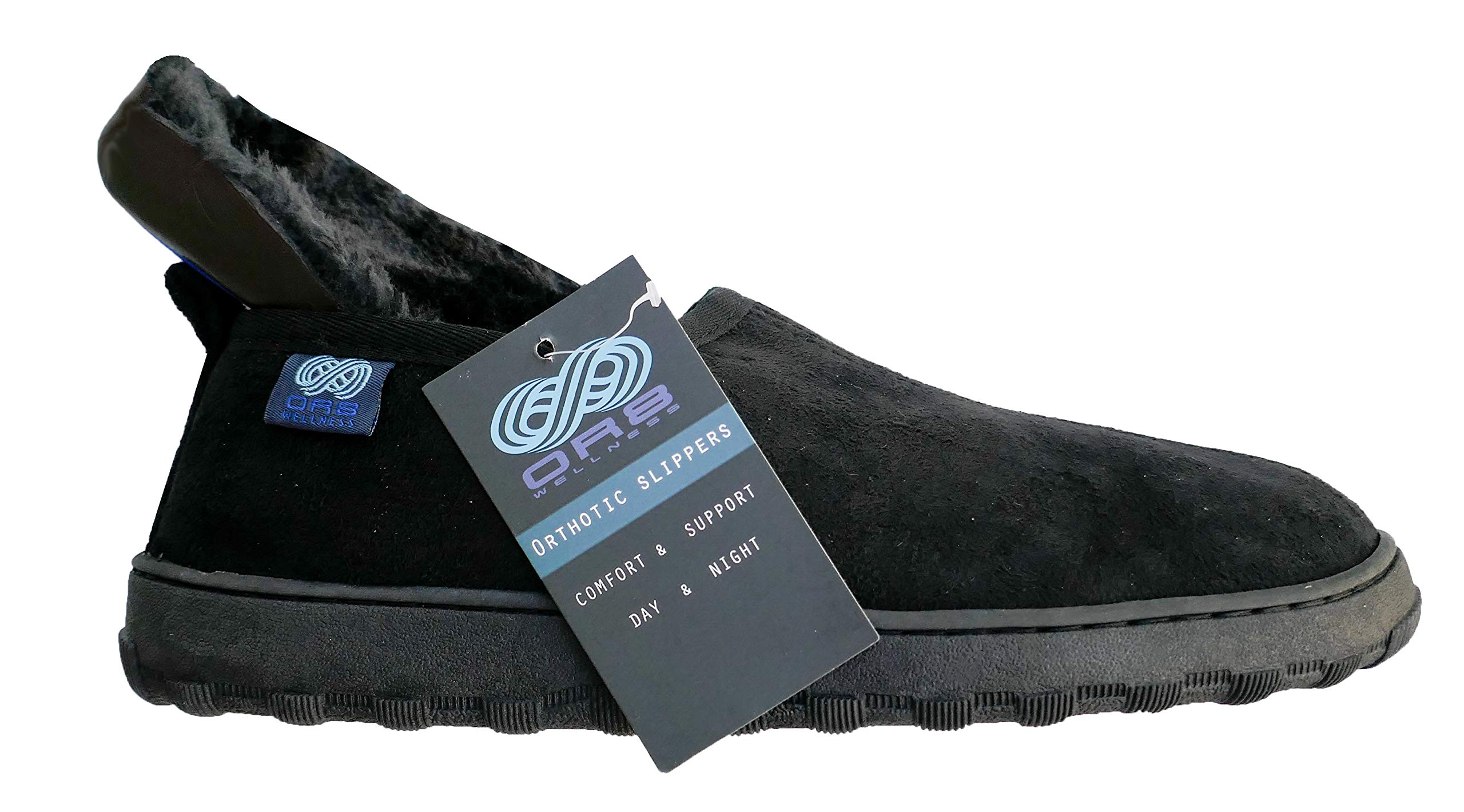Pantuflas para hombre para fascitis plantar con soporte de arco e inserciones ortopédicas de longitud completa. Cómodas y de apoyo. Fáciles de poner. Color negro.