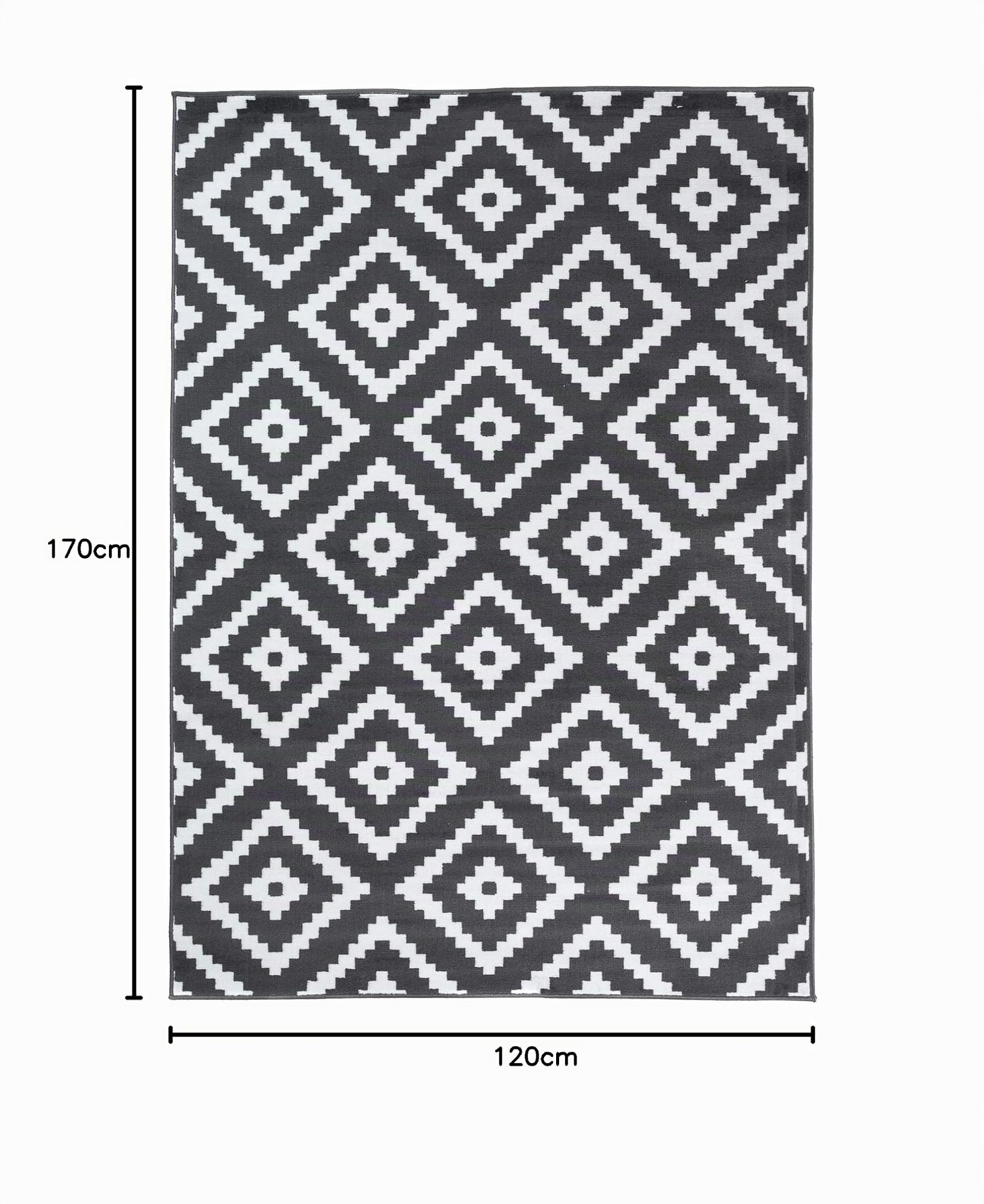 TAPISO Luxury Tapis Poils Ras Moderne Gris Foncé Blanc Géométrique Marocain Losanges Tapis Salon Chambre Adulte Salle à Manger Bureau Oeko-TEX Résistant 120 x 170 cm