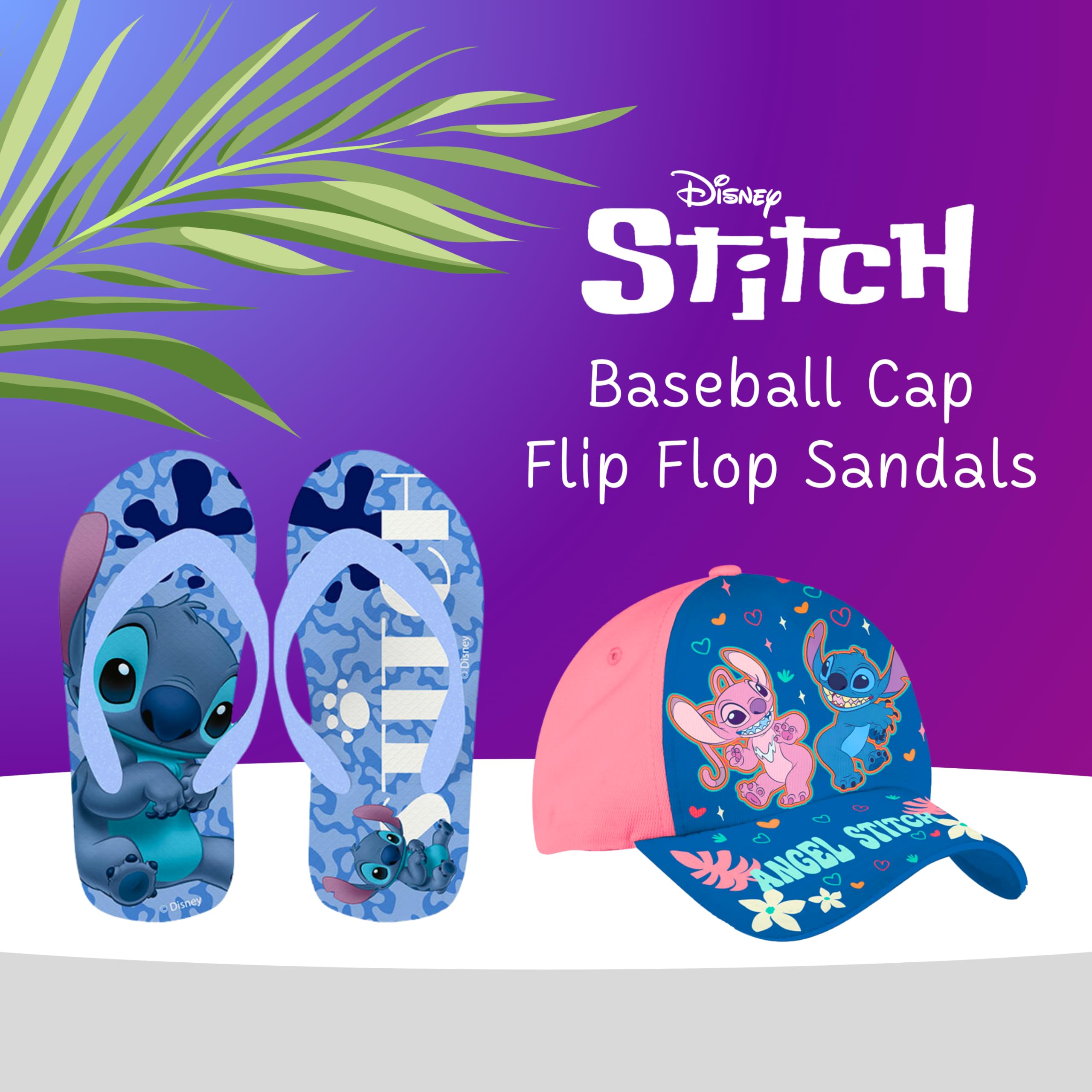 Disney Stitch Baseball Kappe und Flip-Flops für Mädchen, Stitch und Angel Sommerset, Größen EU 25 bis 32