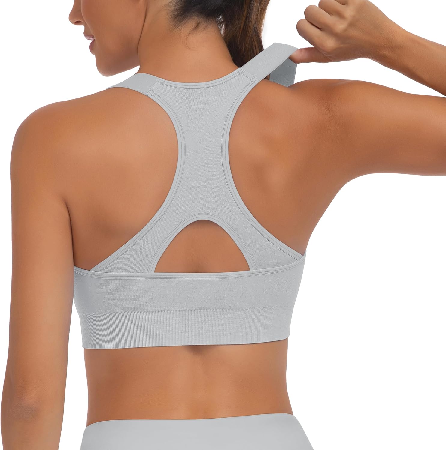 MIRITY 3-Pack Adjustable Padded Sports Bras for Women - High Support for Large Bust Workout Running Gym Fitness Black White Blue Large