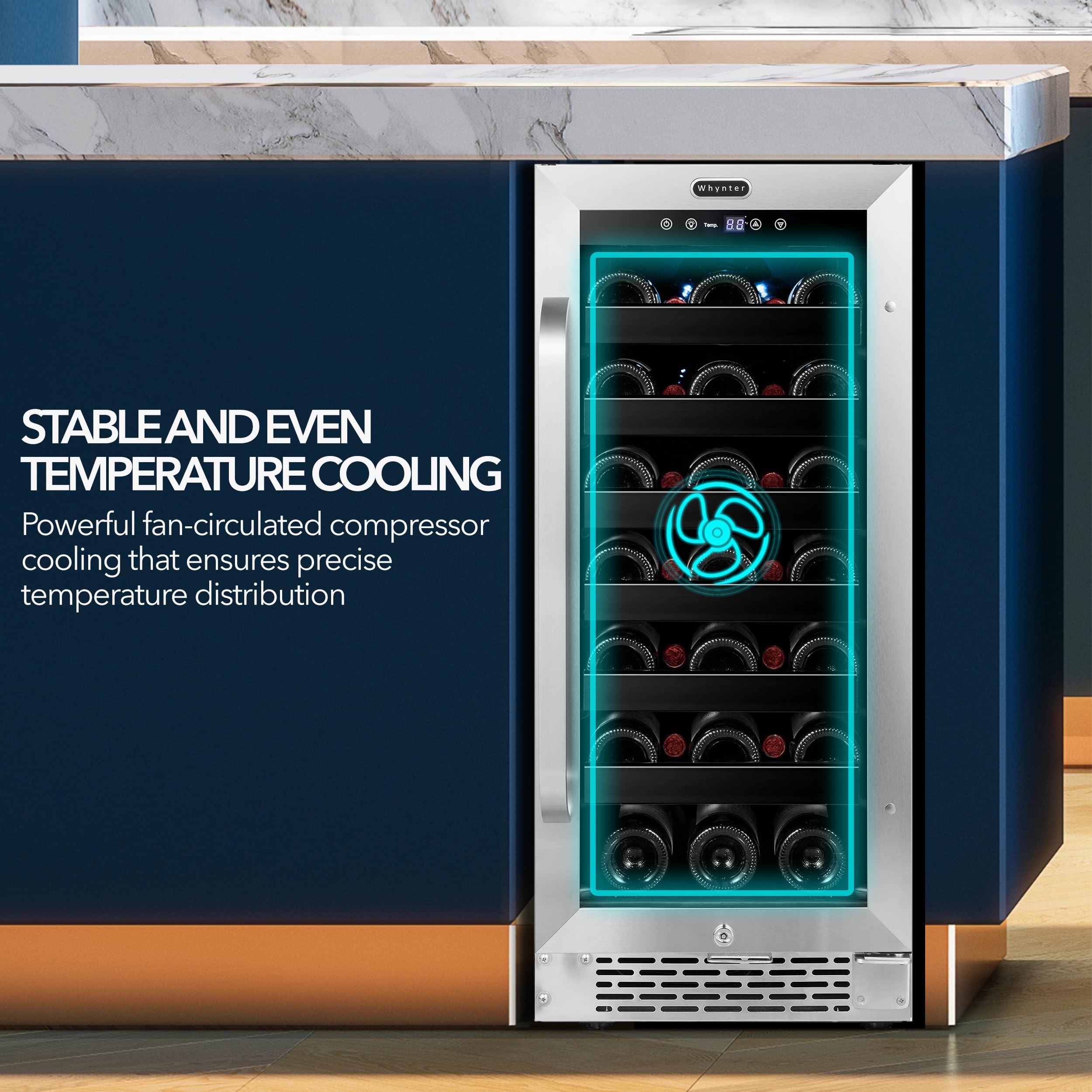 Whynter BWR-308SB Stainless Steel 15 inch Built-in 33 Bottle Undercounter Wine Refrigerator with Reversible Door, Digital Control and Lock on Fridge.com