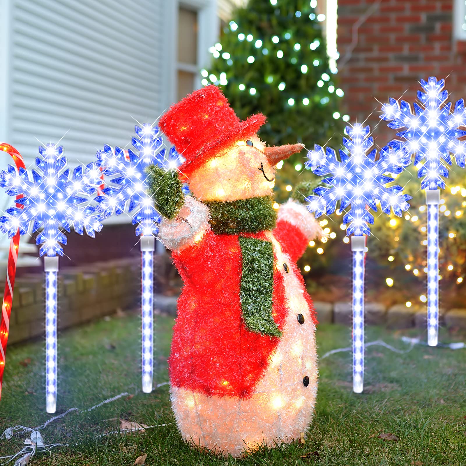 LAMPHOME 4PK 31.5Inches 704LED White And Blue Snowflake Lawn Stake Light With White Shooting Star, Pathway Markers Pathway Lights Decorations For Outdoor Yard - View #13