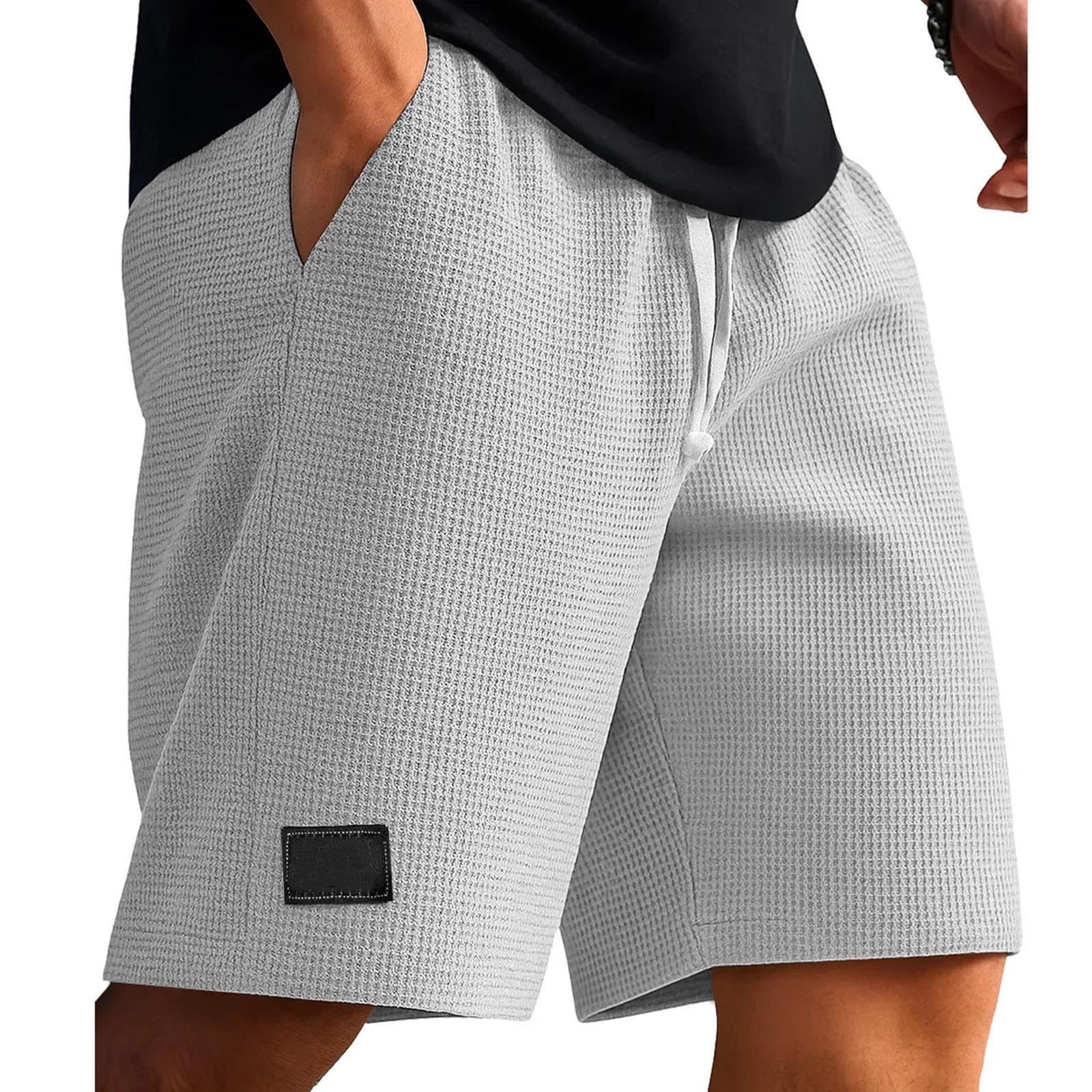 Cambkatl Loose Waffle Lounge Shorts for Men Elastic Waist Casual Summer Stretch Workout Running Shorts with Pockets