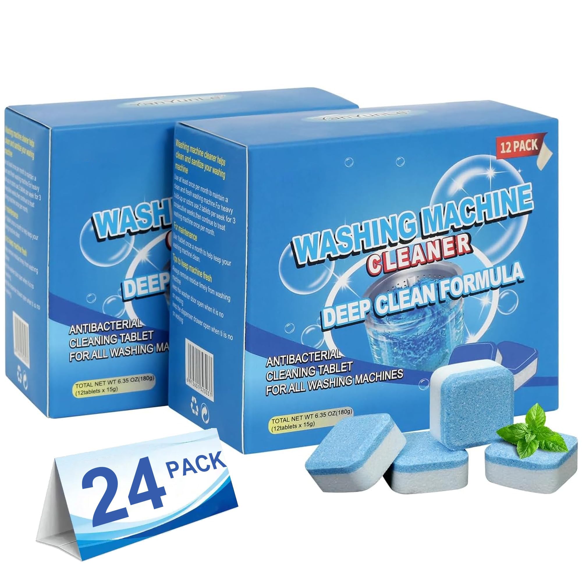 24-Pack Washing Machine Cleaner, Deodorizer, & Descaler - Powerful Washer Cleaner, High-Efficiency Tablets, Deep Cleaning Tablets for HE Front Loader & Top Load Washer, Septic Safe Eco-Friendly
