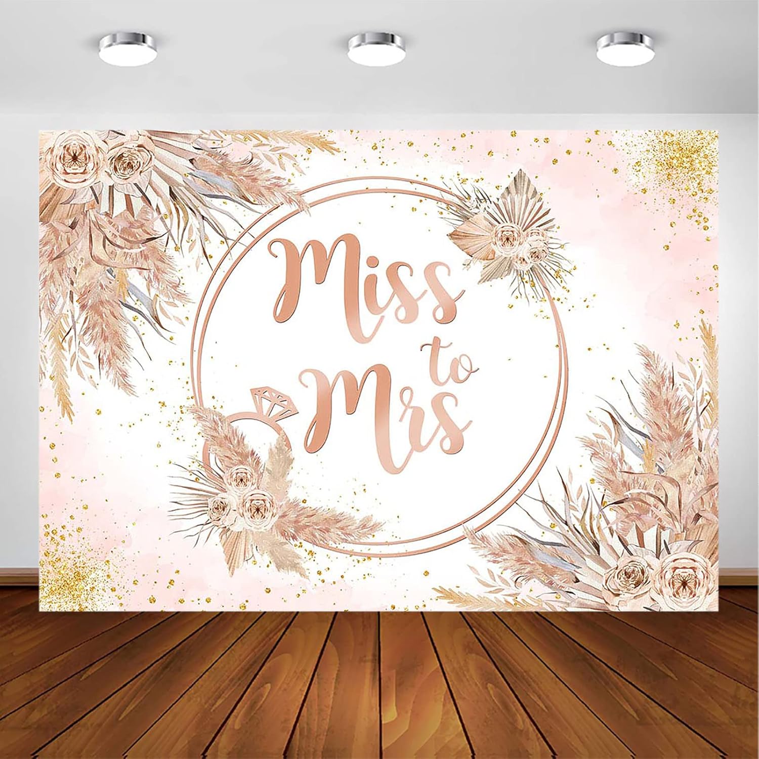 Avezano Miss to Mrs Backdrop Boho Bridal Shower Engagement Party Photoshoot Bohemian Pampas Grass Floral Bachelorette Party Decorations Supplies (7x5ft)
