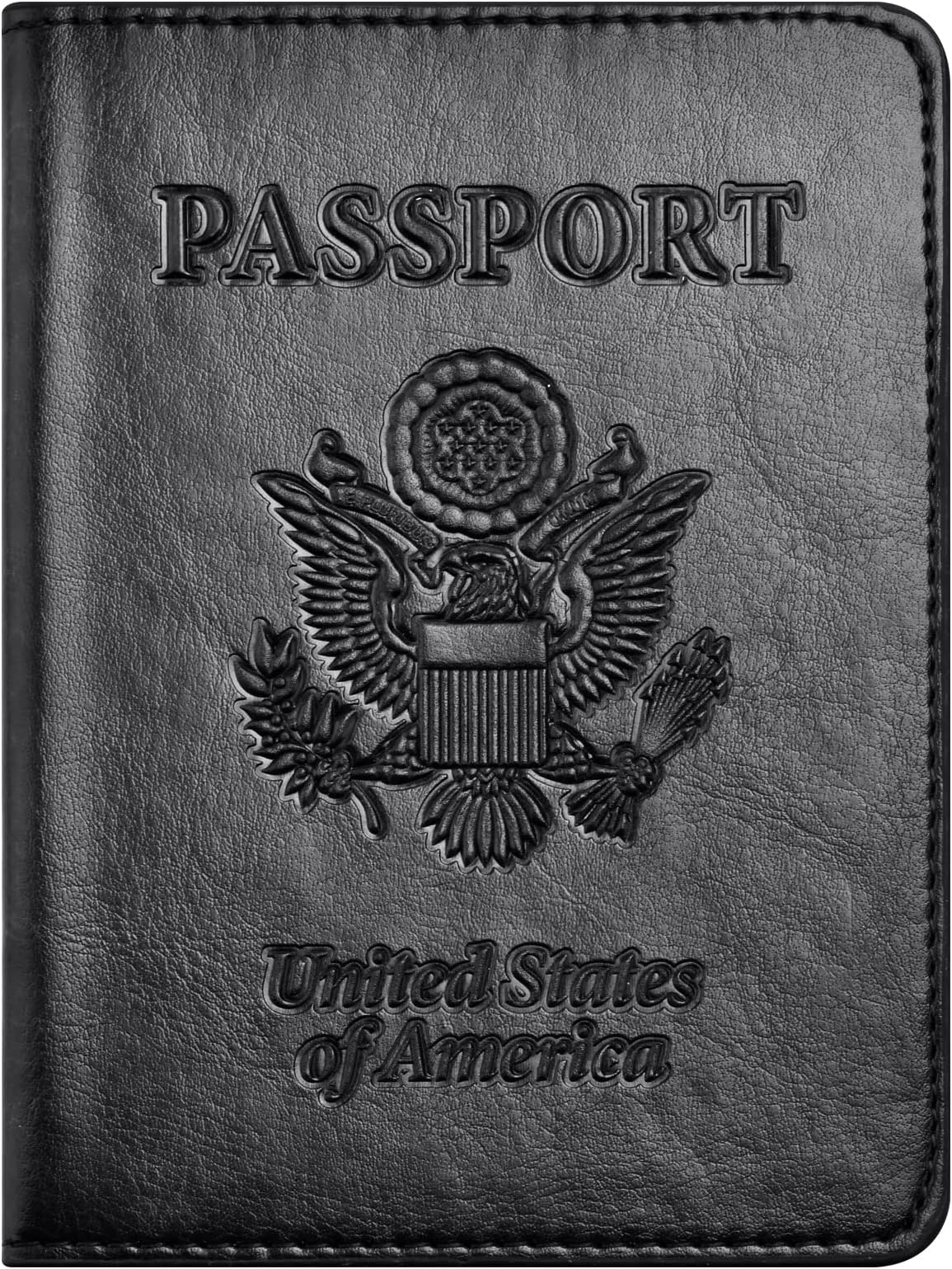 Passport and Vaccine Card Holder Combo, Faux Leather, Compact, Lightweight, Waterproof, AA-Black