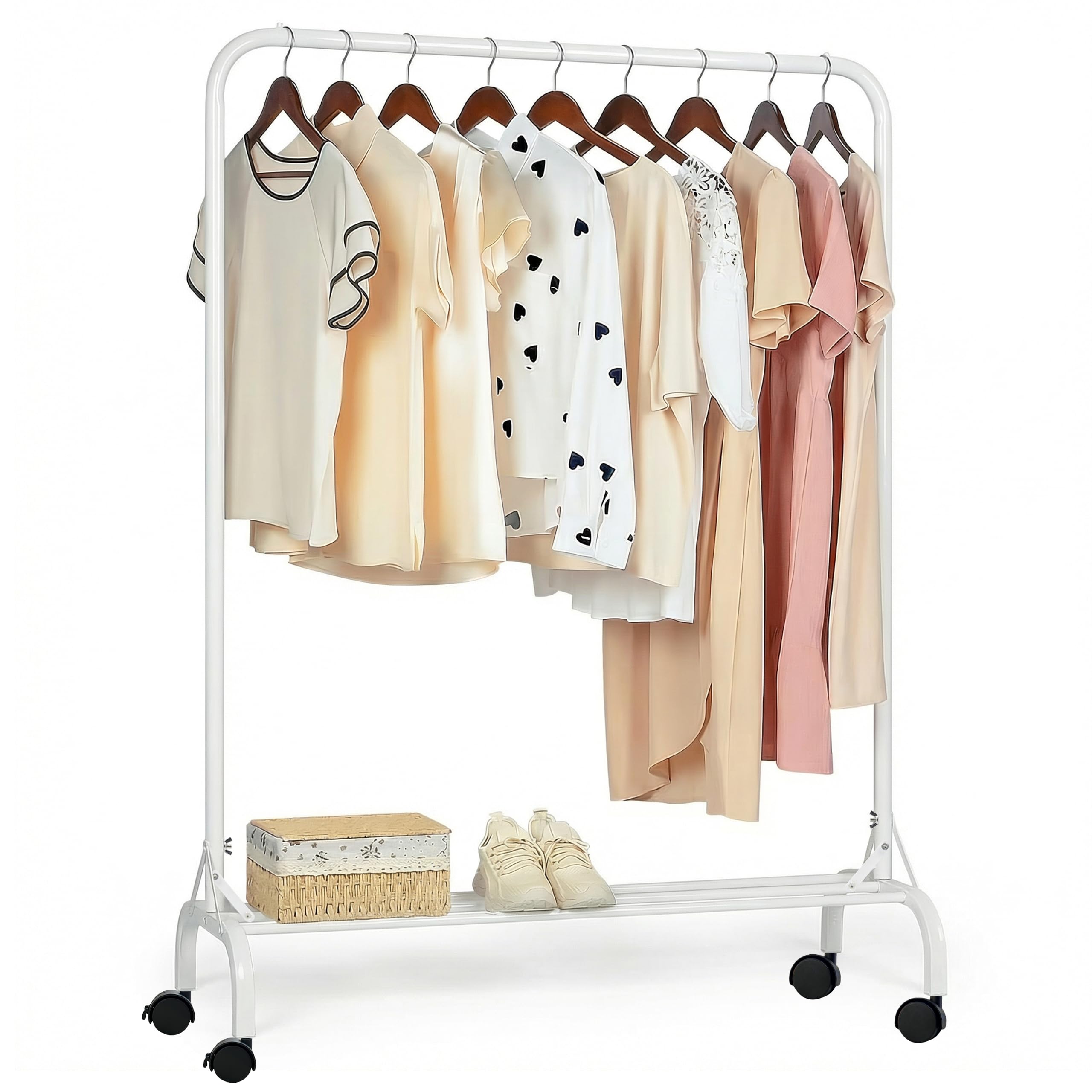 YasTant Sturdy Clothes Rail with Wheels for Bedroom, Portable Clothes Rack with Shoe Storage, Metal Clothing Rail for Hanging Garments (White) — image 1
