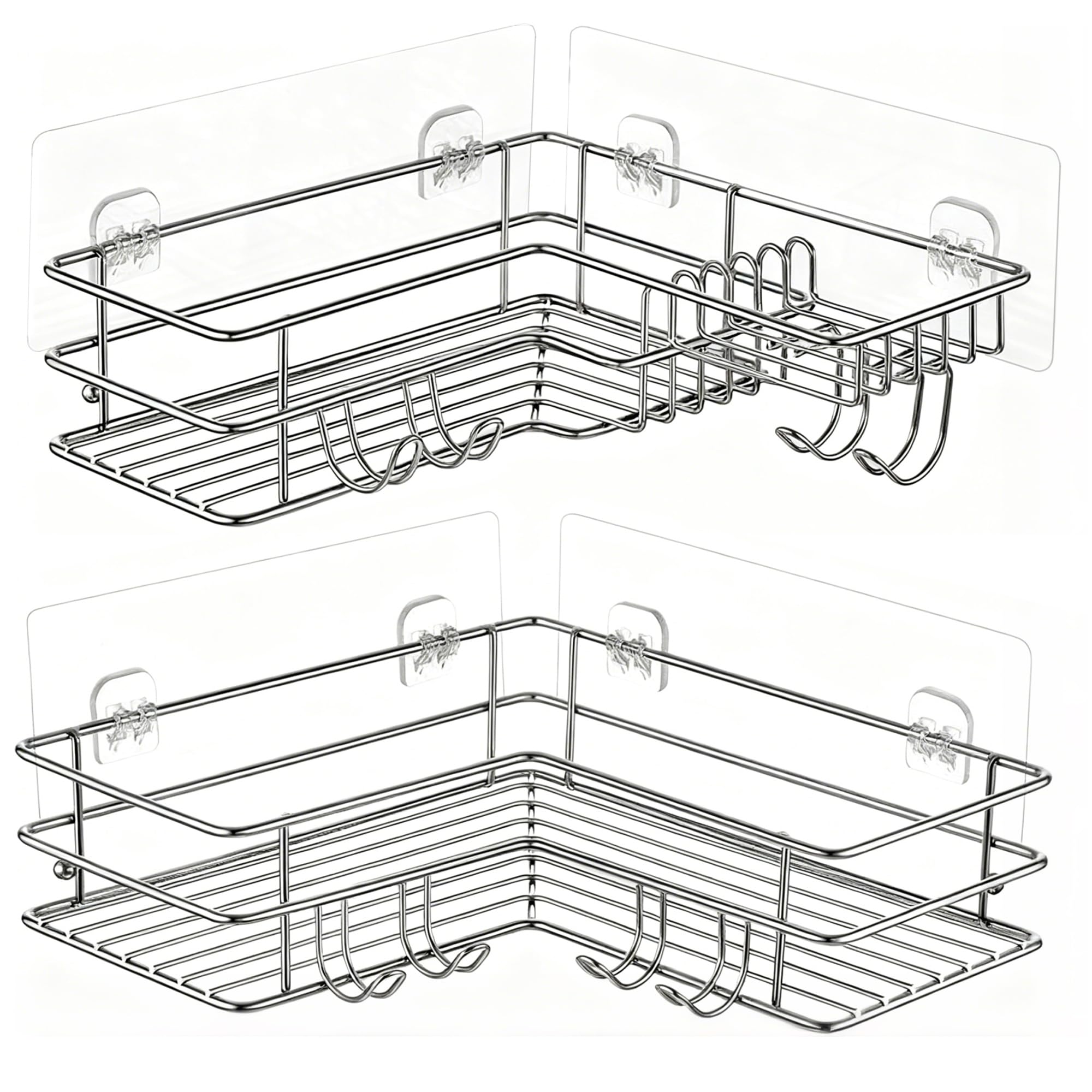 sahhivrm 2-Pack SUS304 Corner Shower Shelves - Adhesive Shower Organizer for Shampoo Soap Storage Space-Saving Bathroom Caddy Basket