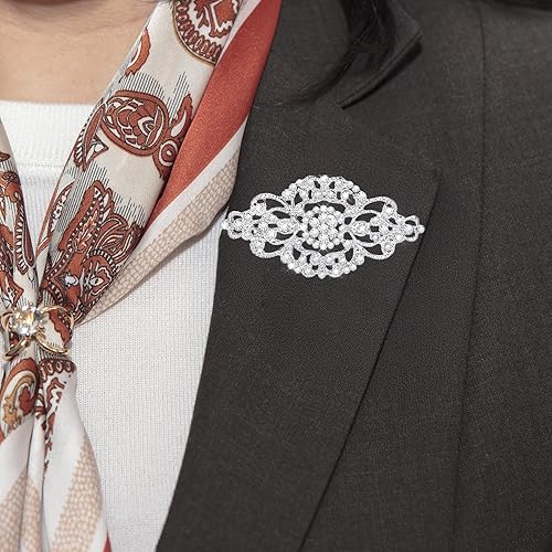 Miniatura 4 de Broche de cristal vintage para boda, broche de cristal vintage para novia, broche de cinta de flores nupciales de 2.4 pulgadas, alfiler de boda de