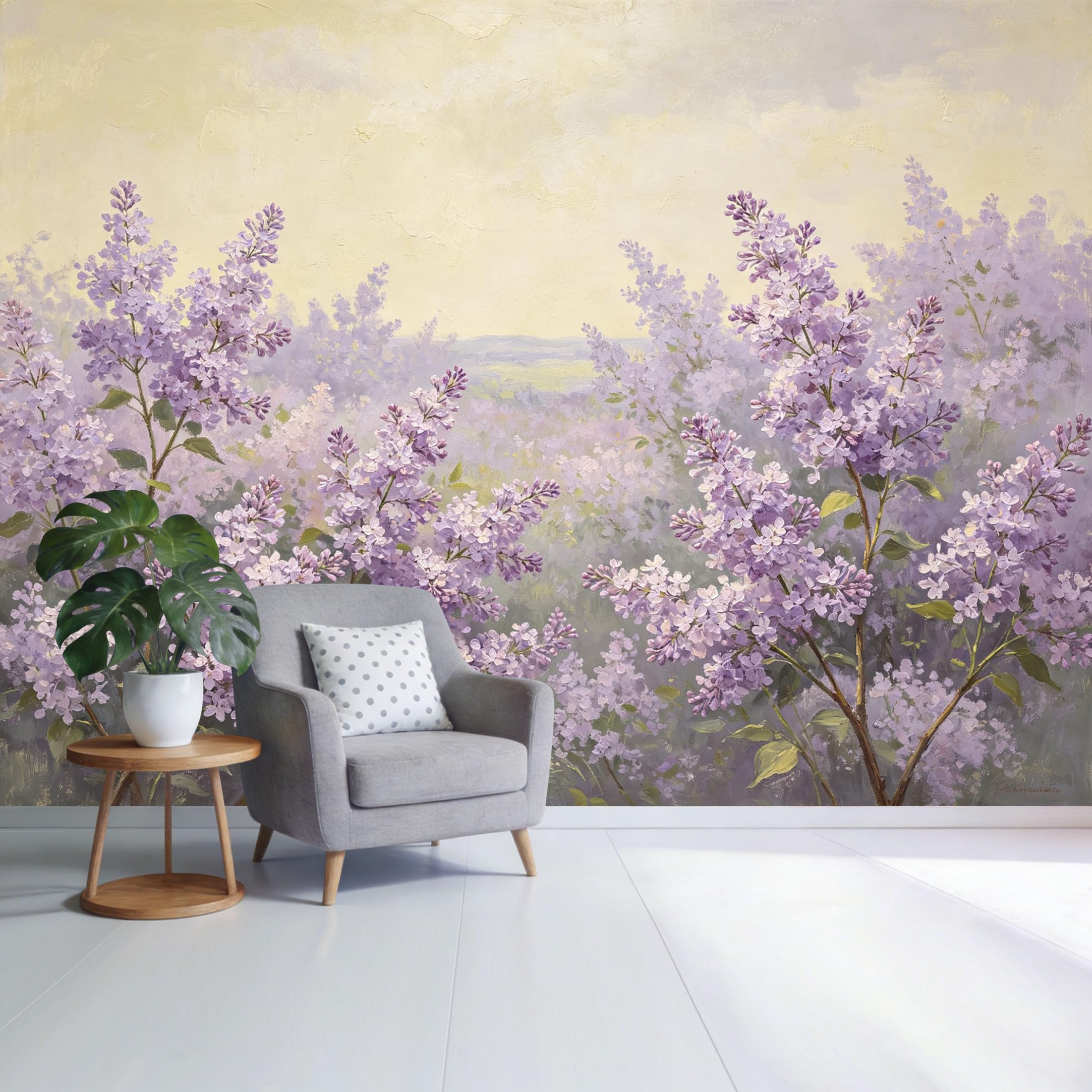 Custom Size Wall Mural Lavender Lilac Blossom Field Landscape Oil Painting Botanical Style SelfAdhesive Wall Fabric Removable Wallpaper for Home Office Decor