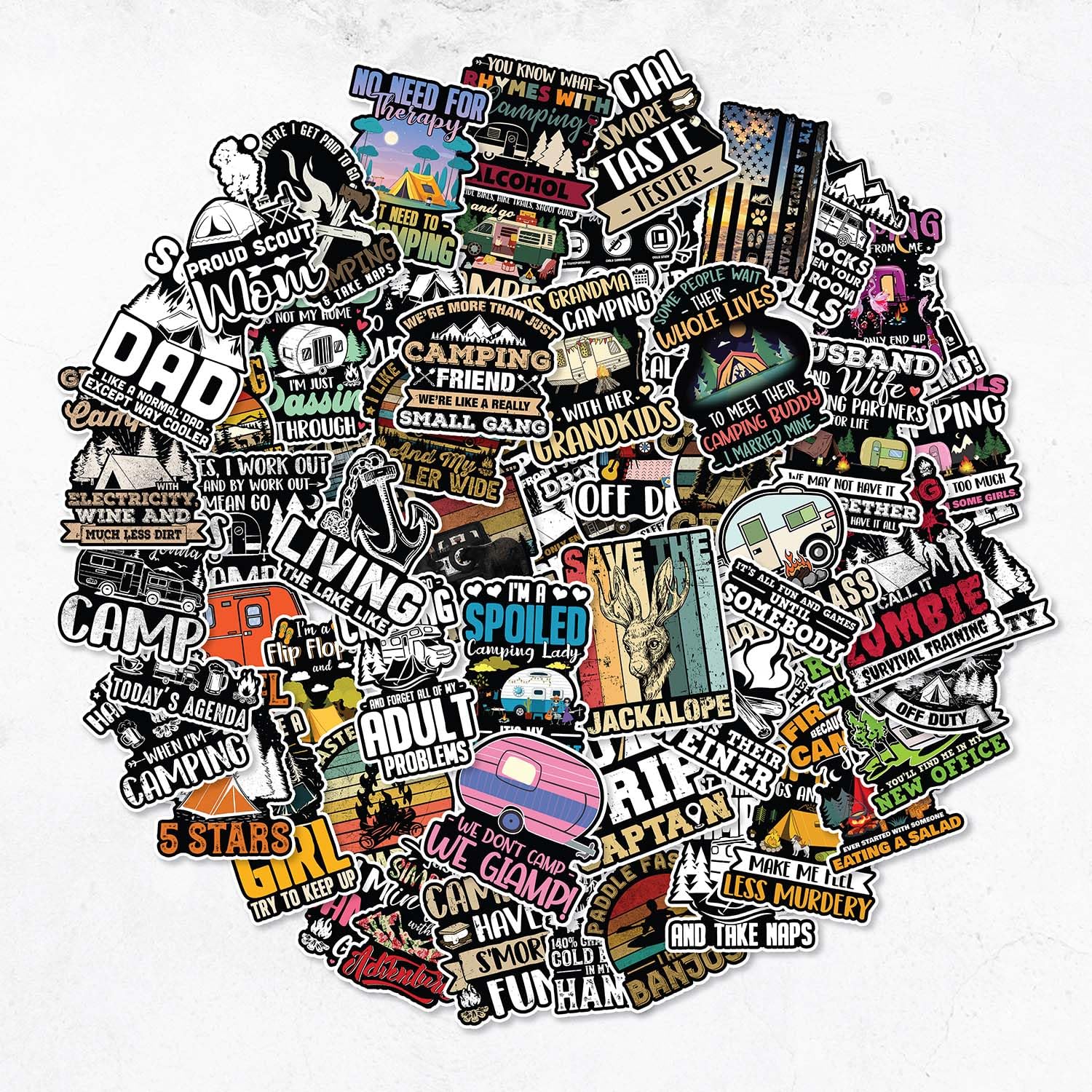 99 Pcs Camping Stickers, Outdoor Adventure Sticker and Decals, Vinyl Waterproof Travel Hiking for Water Bottles Laptop Luggage Cup Surfboard, Handy