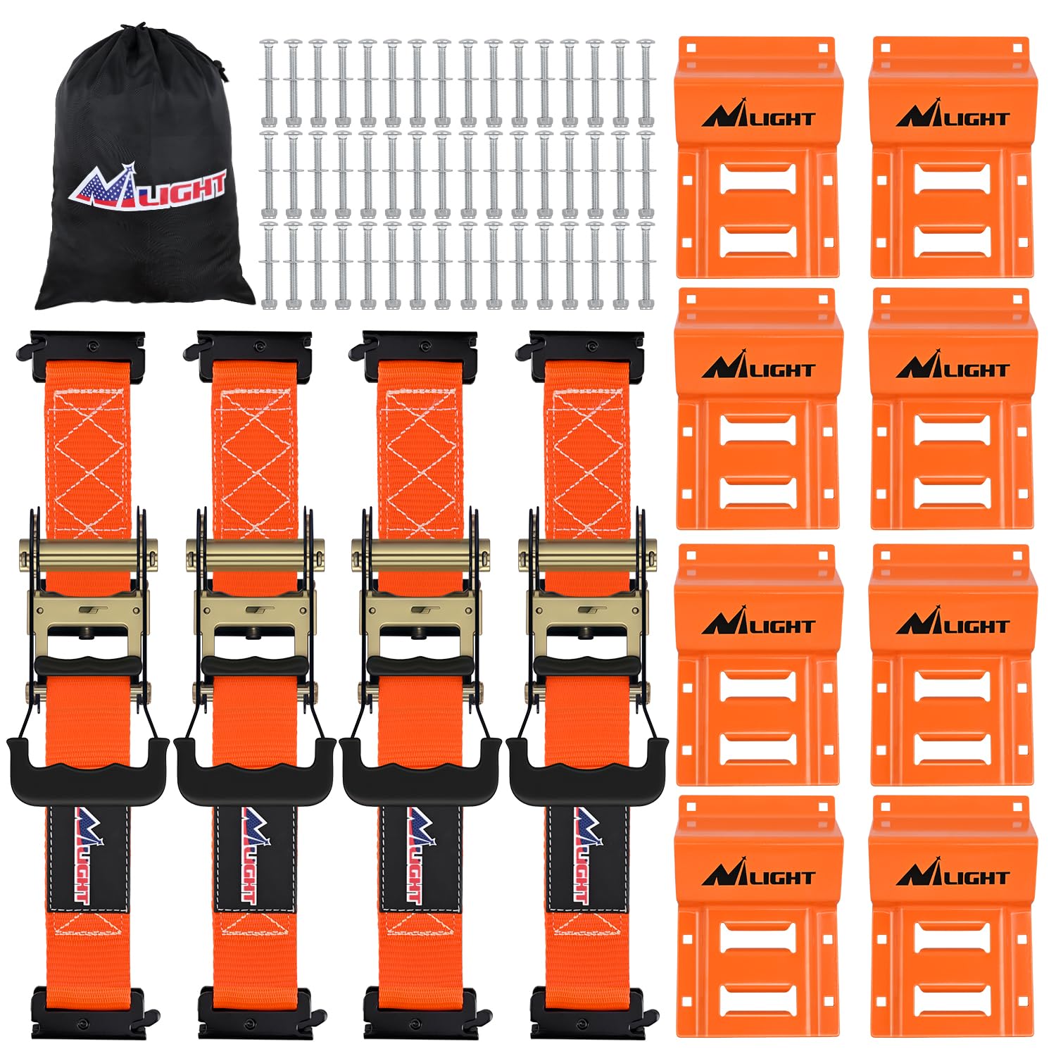 Nilight Wheel Chock Tie Down Kit with 4Pcs E Track Ratchet Straps