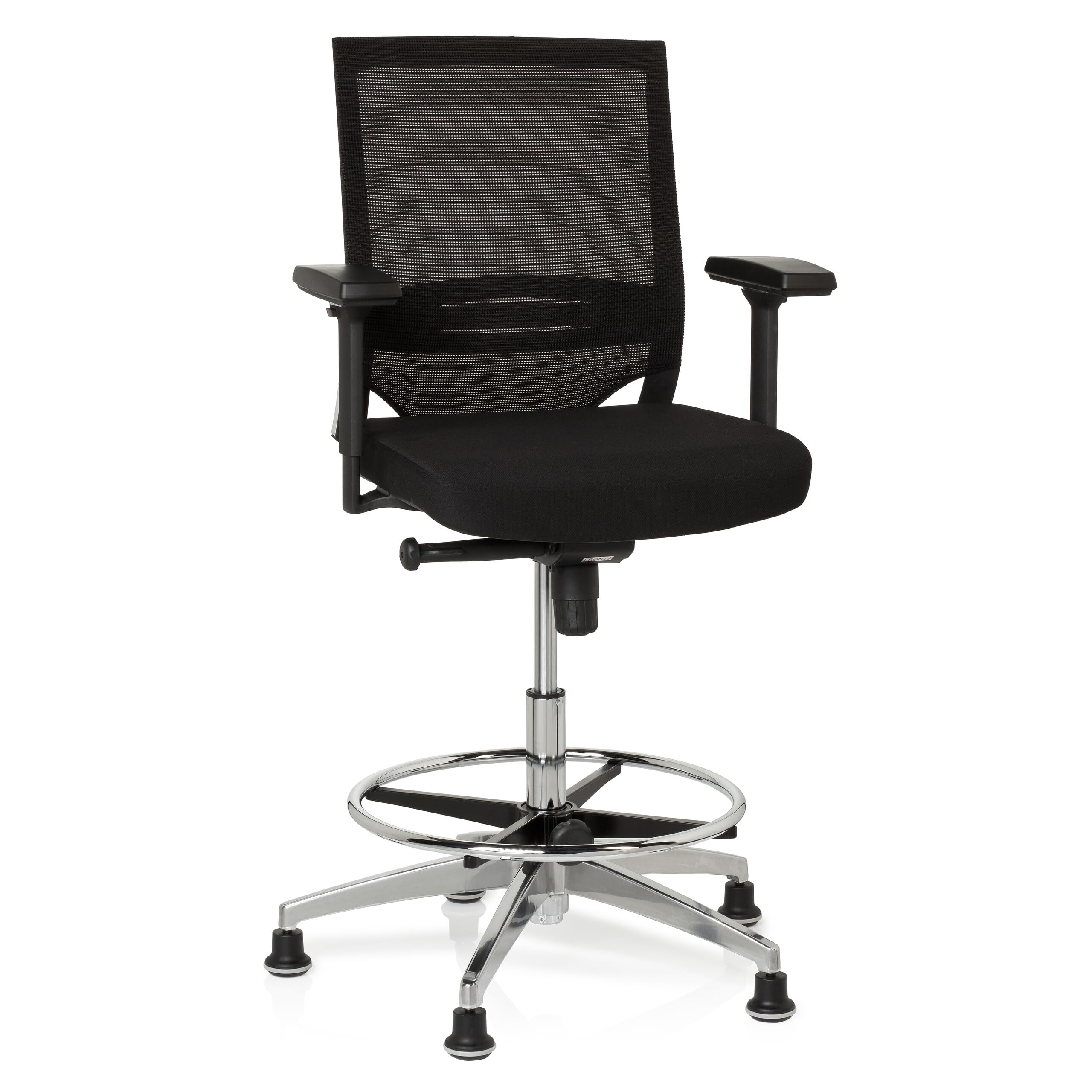 hjh OFFICE 657550 Arbeitsstuhl Counterstuhl TOP Work 77 Stoff/Netz Schwarz Bürostuhl hoch, ergonomisch, Stuhl & Fußstütze höhenverstellbar