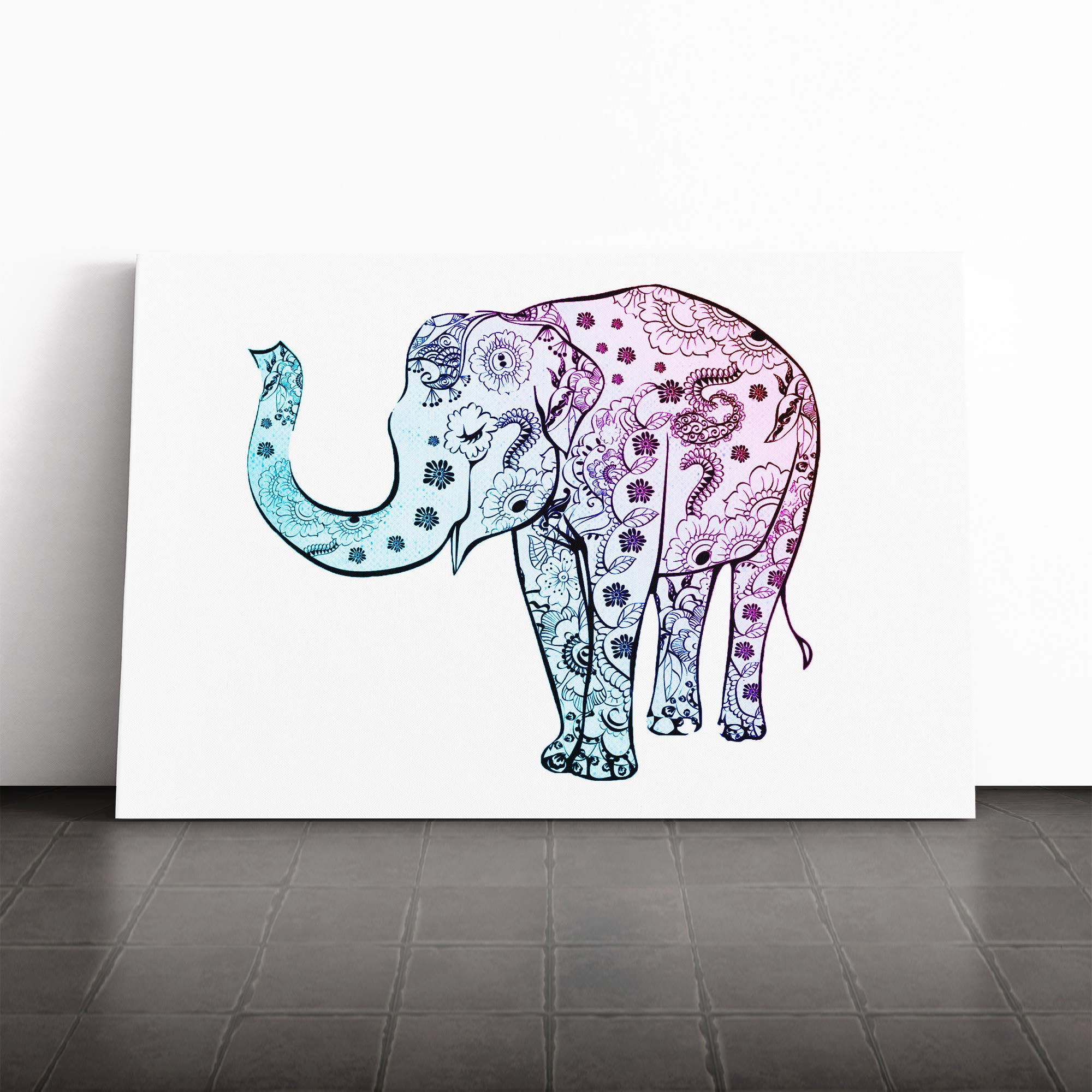 Wall Elephant Art (2) Canvas Print | Gallery Wrapped 30mm Frame Wall Art | 30x20 inches | Ready to Hang | Contemporary Animals Picture | Living Room Bedroom Lounge Office