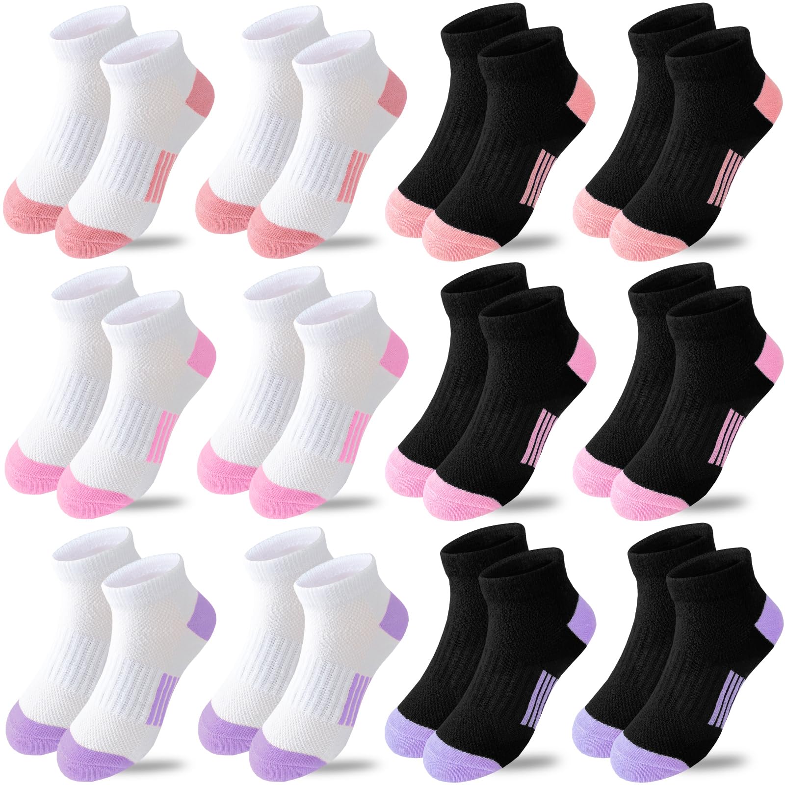 Bemeol Calcetines deportivos de algodón para niñas, 12 pares de calcetines deportivos para niños pequeños y grandes