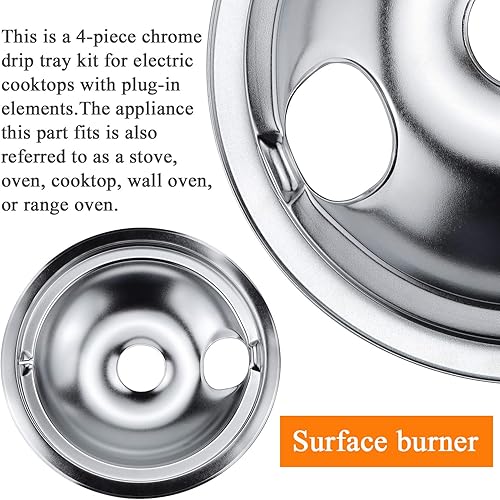 Miniatura 3 de Beaquicy WB31T10010 y WB31T10011 - Cacerolas de goteo cromadas compatibles con GE y Ken-more de repuesto eléctrico