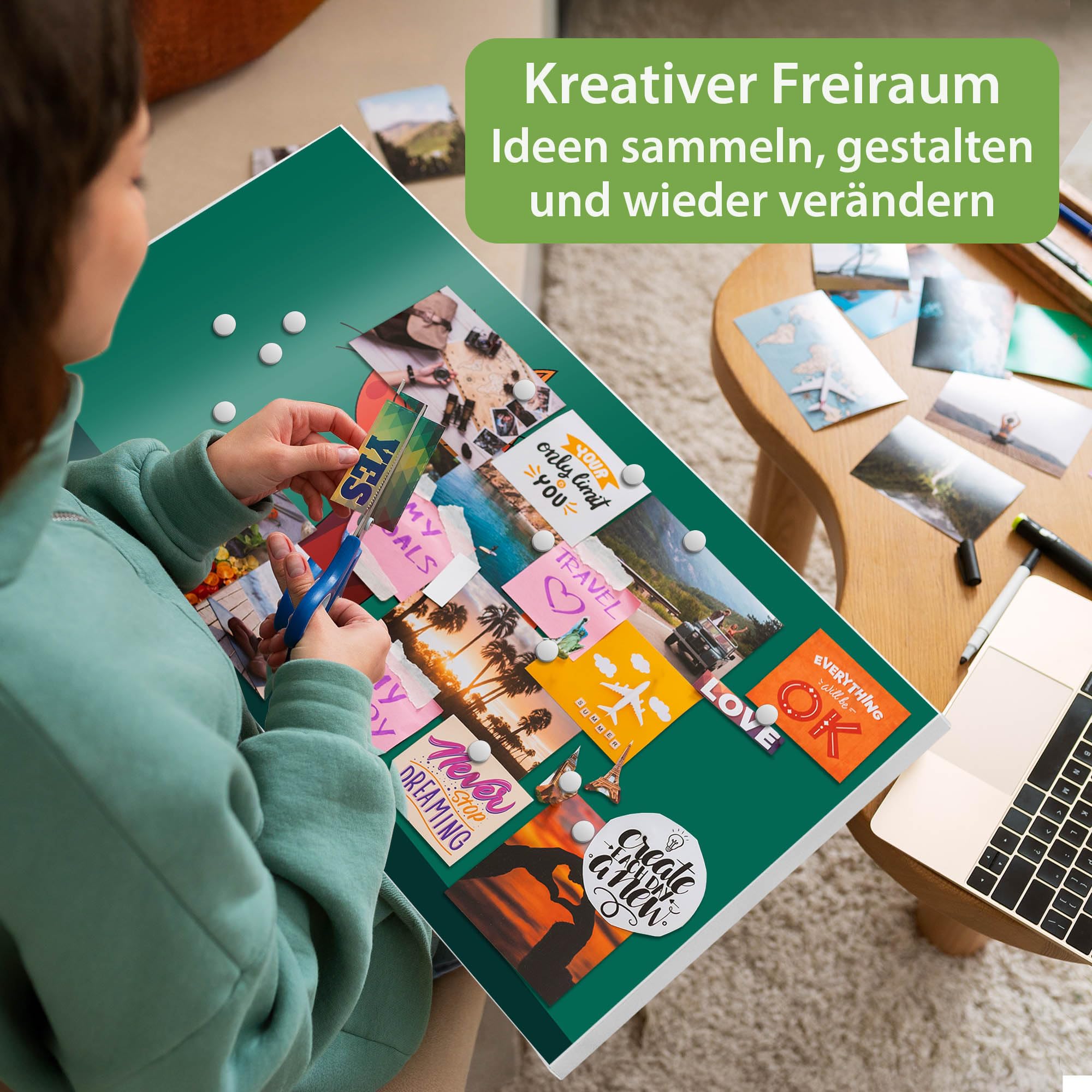 banjado Magnettafel Metall 78 x 37cm - beschreibbare Magnettafel - Metall Pinnwand als Memoboard - Magnetwand Küche, Büro, Kinderzimmer Weiß inkl. 4 Magnete & Montageset - Motiv Orange Katze