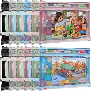 12 Pack Mesh Zipper Pouch Bags, Double-Layer Nylon Puzzle Storage Bags, Breathable See Through Zipper Pouch with Handle for Classroom Organization and Storage, Board Game Storage, A4