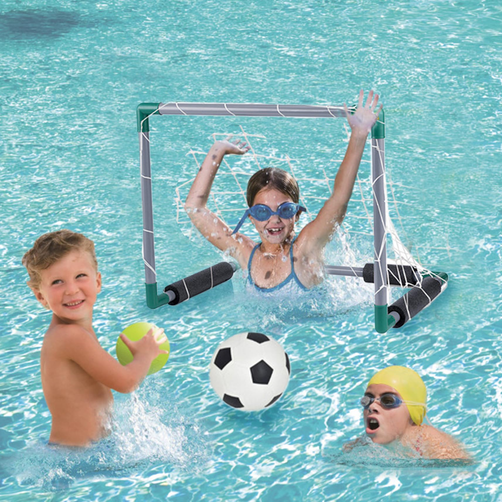 Giochi in Piscina, Porta da Calcio per Piscina Galleggiante da 2 Pezzi con 2 Palline, Porta da Calcio per Bambini 18, 5x14, 4x14, 4, Rete da in Plastica per Nuoto Estivo